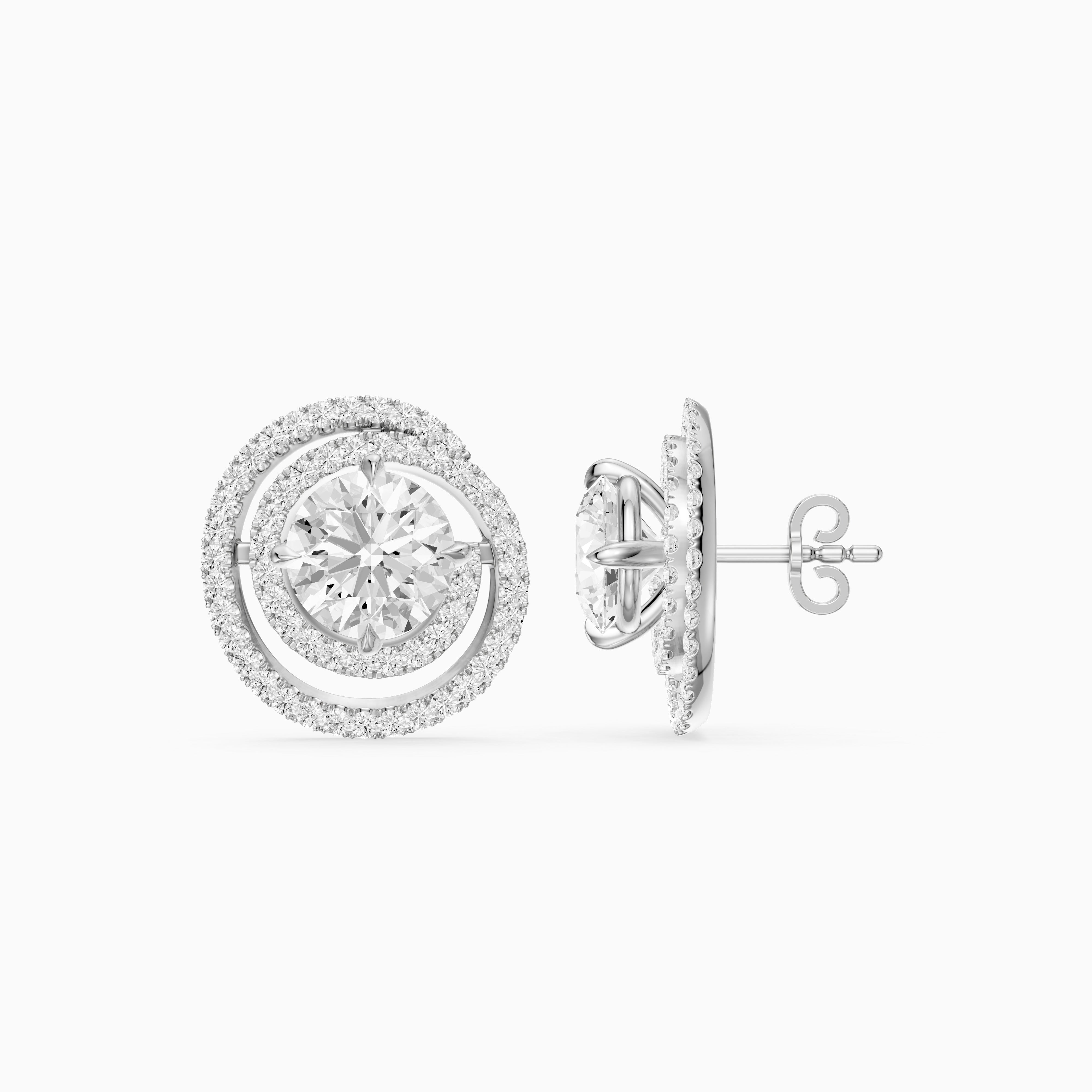 Orietta Round Lab Grown Diamond Spiral Pave Halo Earrings