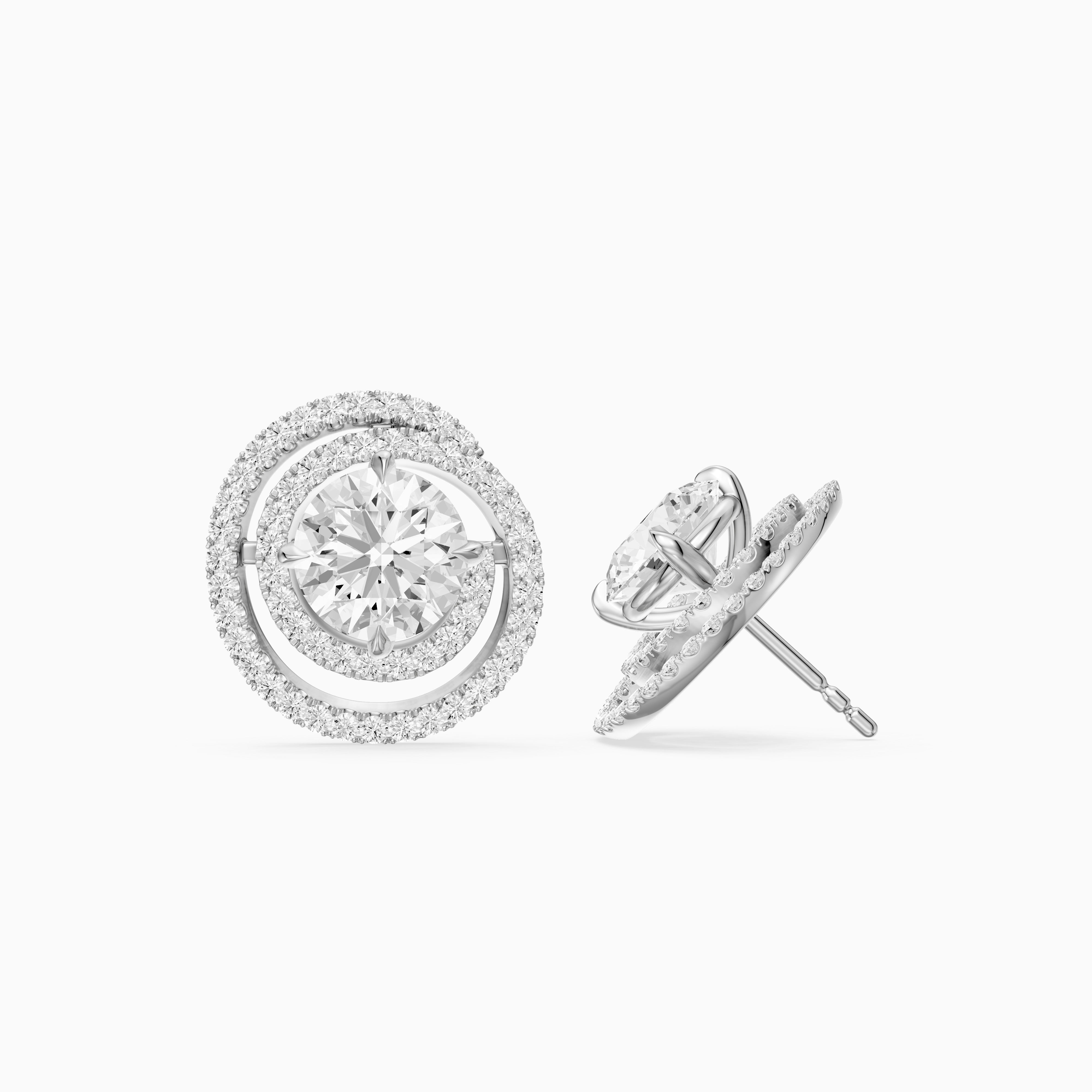 Orietta Round Lab Grown Diamond Spiral Pave Halo Earrings