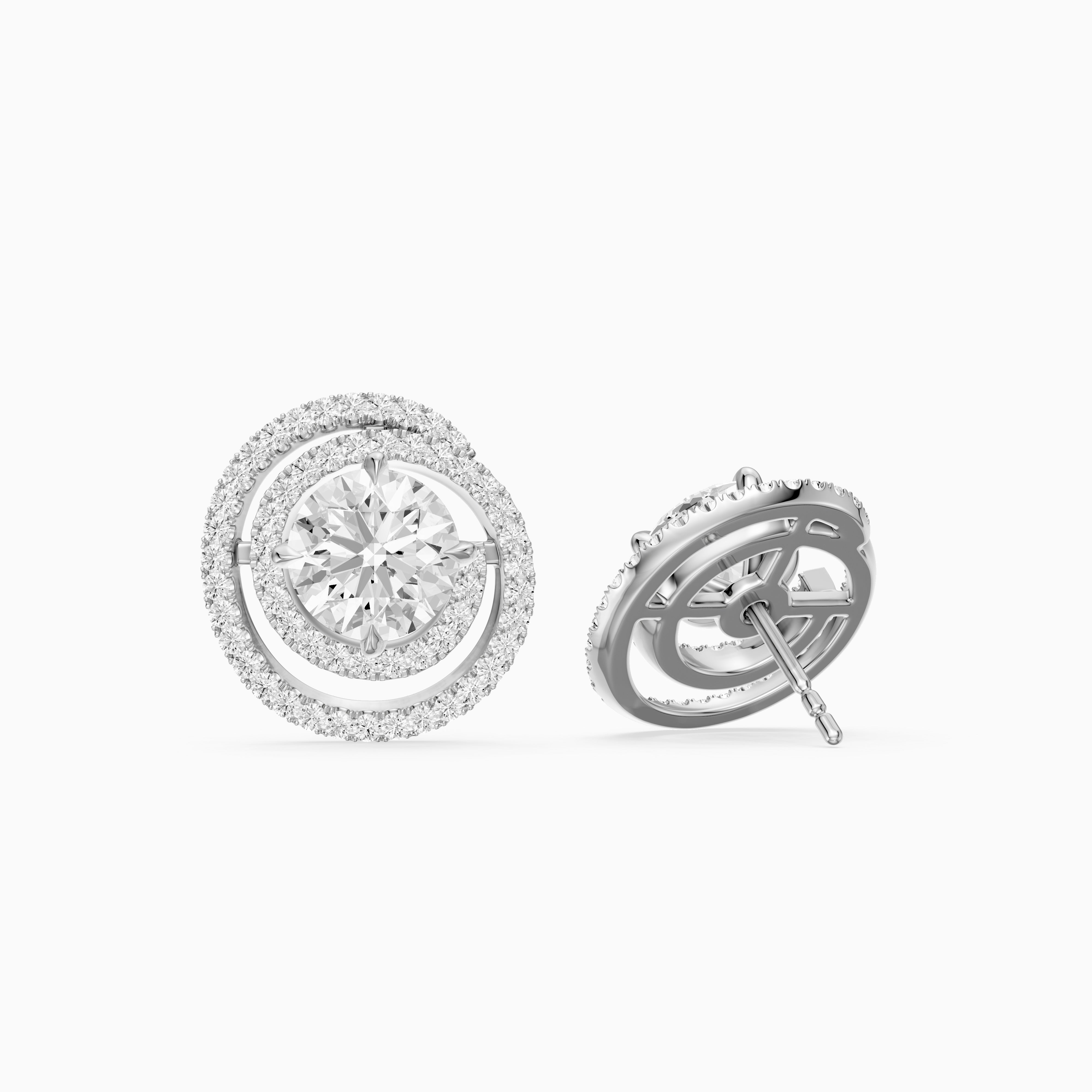 Orietta Round Lab Grown Diamond Spiral Pave Halo Earrings