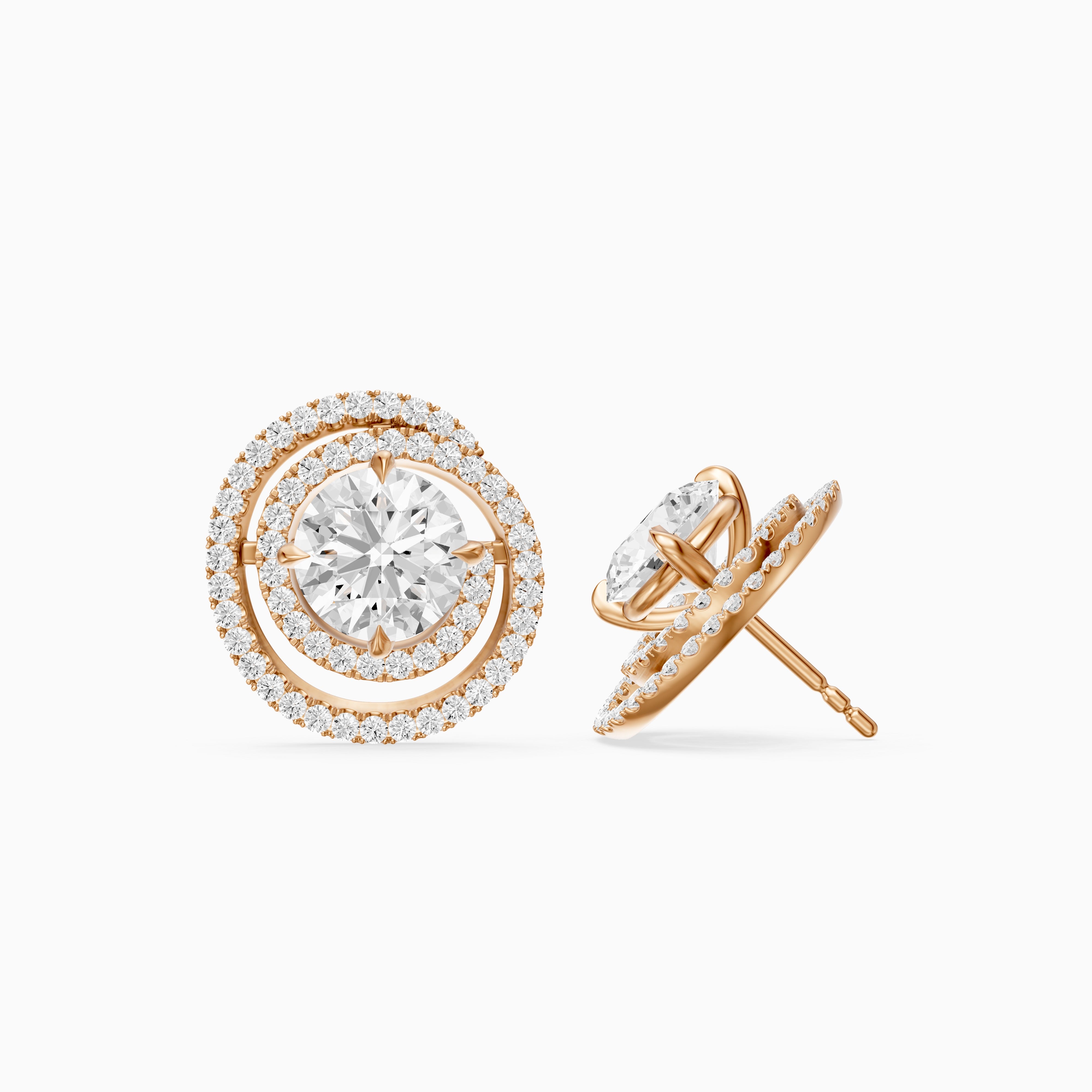 Orietta Round Lab Grown Diamond Spiral Pave Halo Earrings