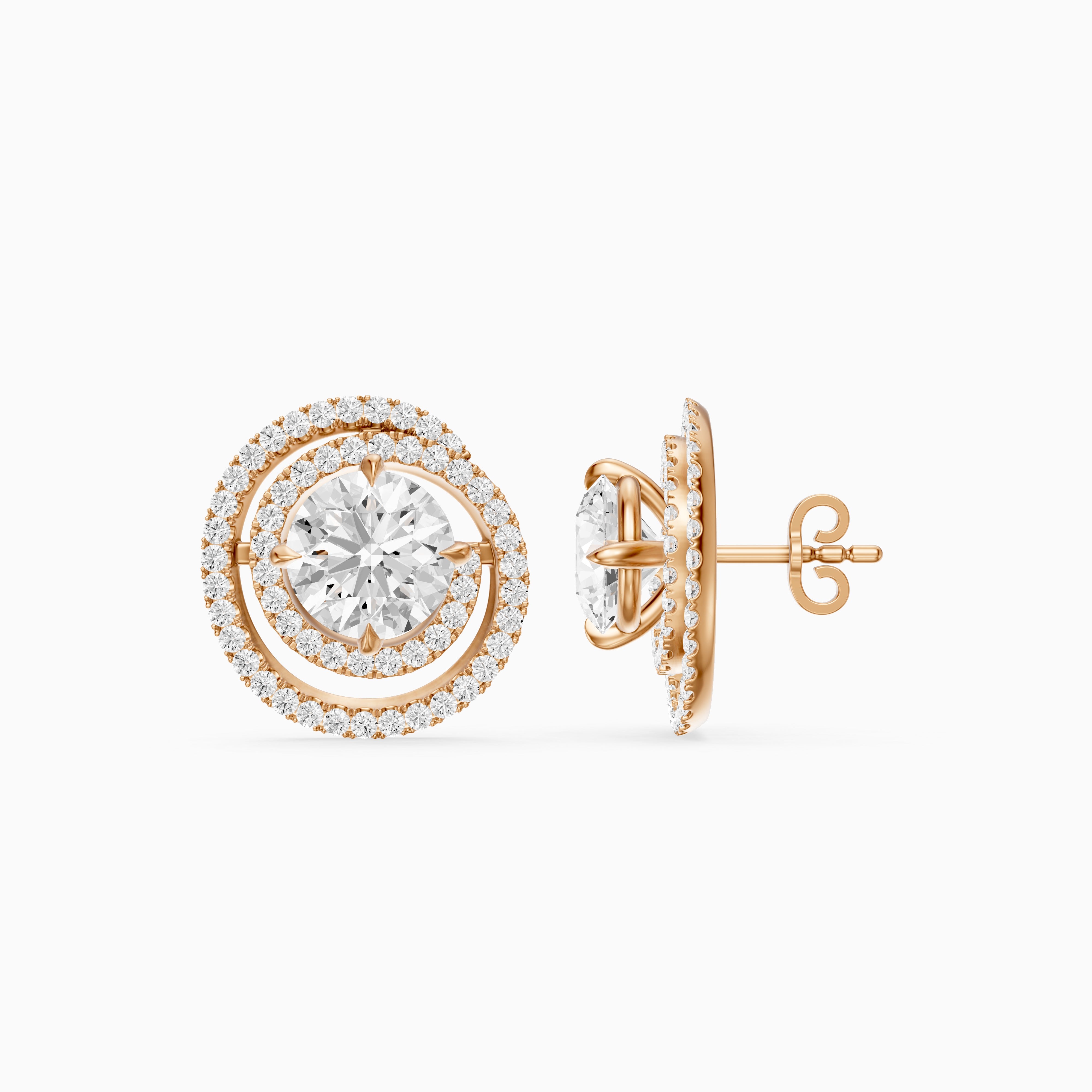 Orietta Round Lab Grown Diamond Spiral Pave Halo Earrings