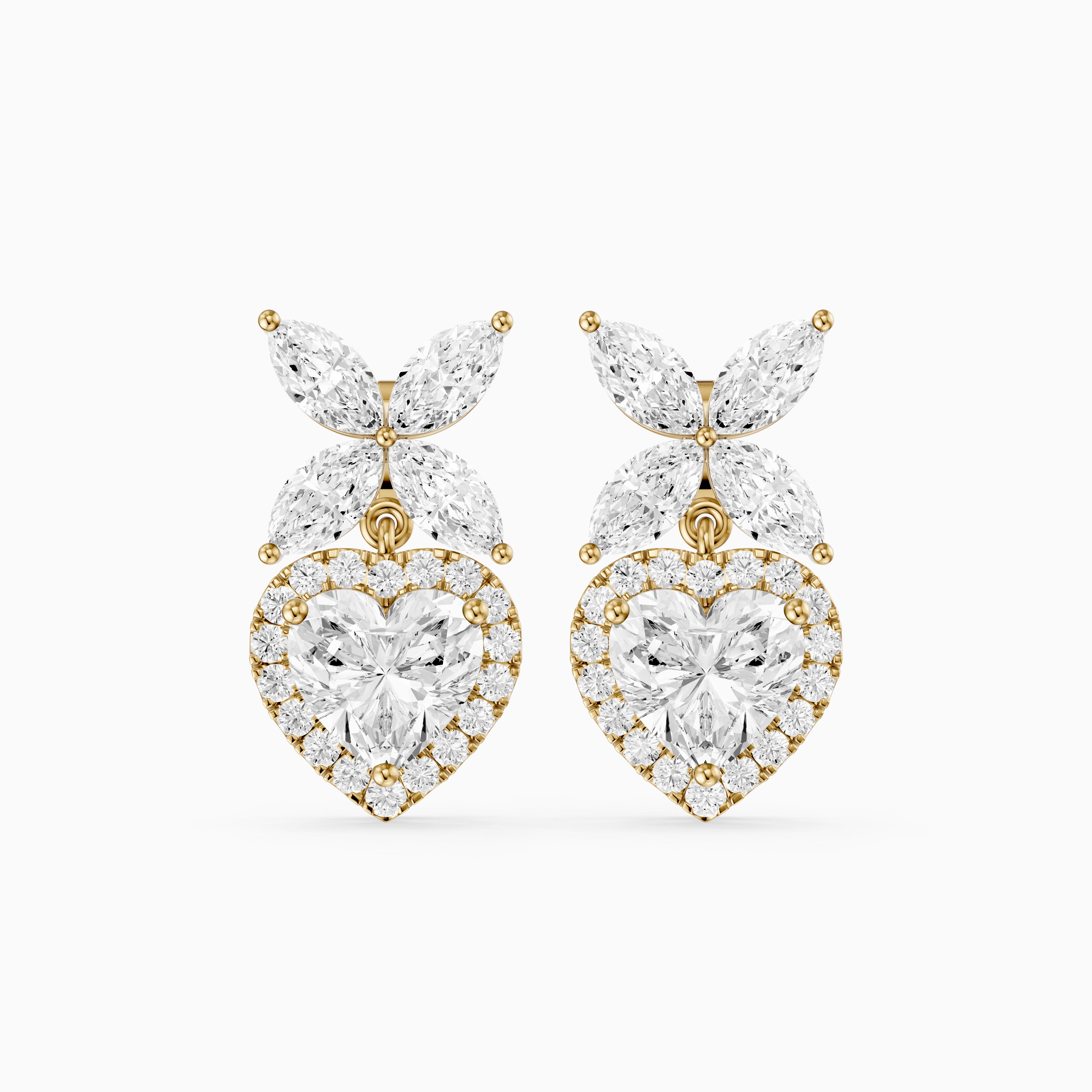 Zadie Marquise Butterfly Cluster and Heart Lab Grown Diamond Halo Drop Earrings