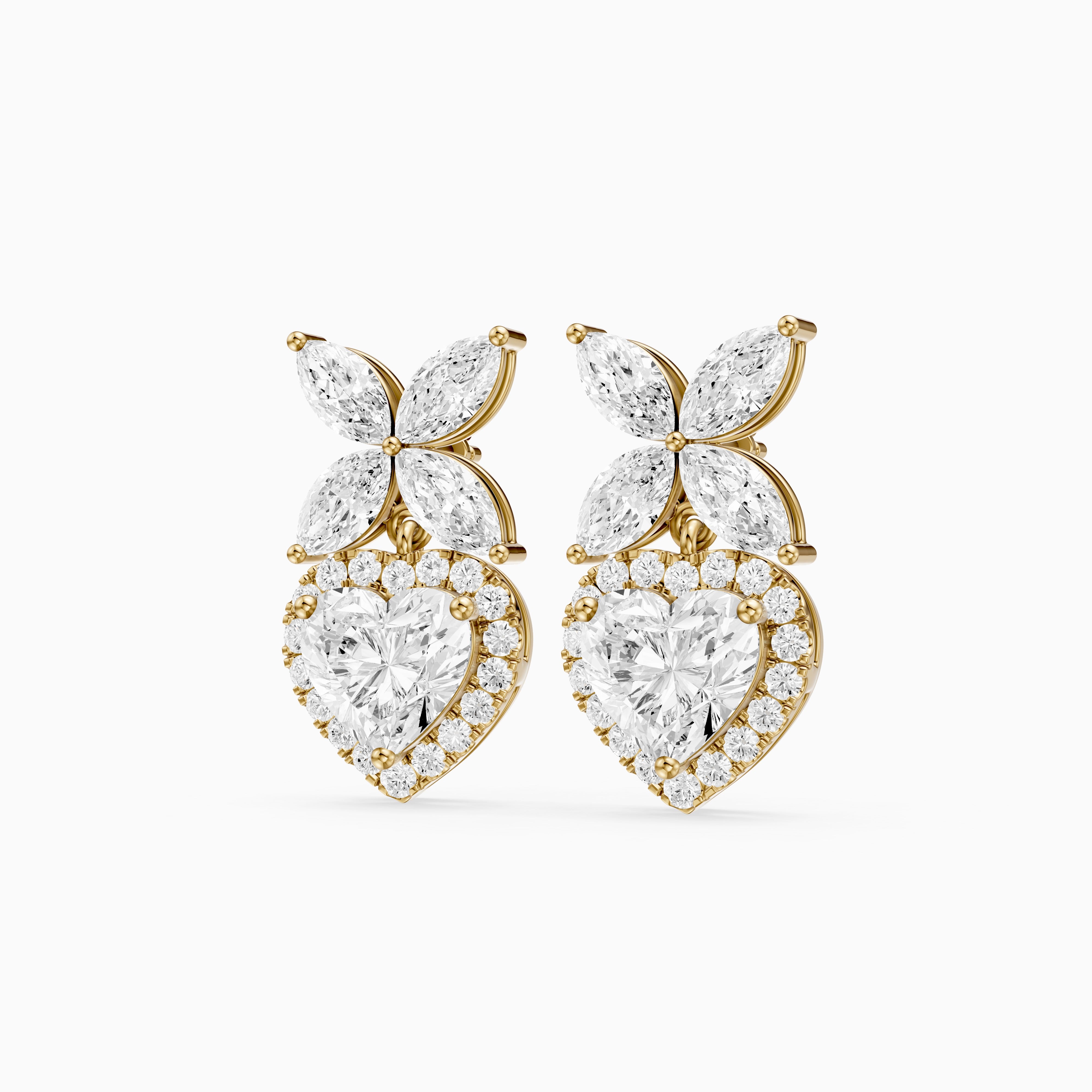 Zadie Marquise Butterfly Cluster and Heart Lab Grown Diamond Halo Drop Earrings