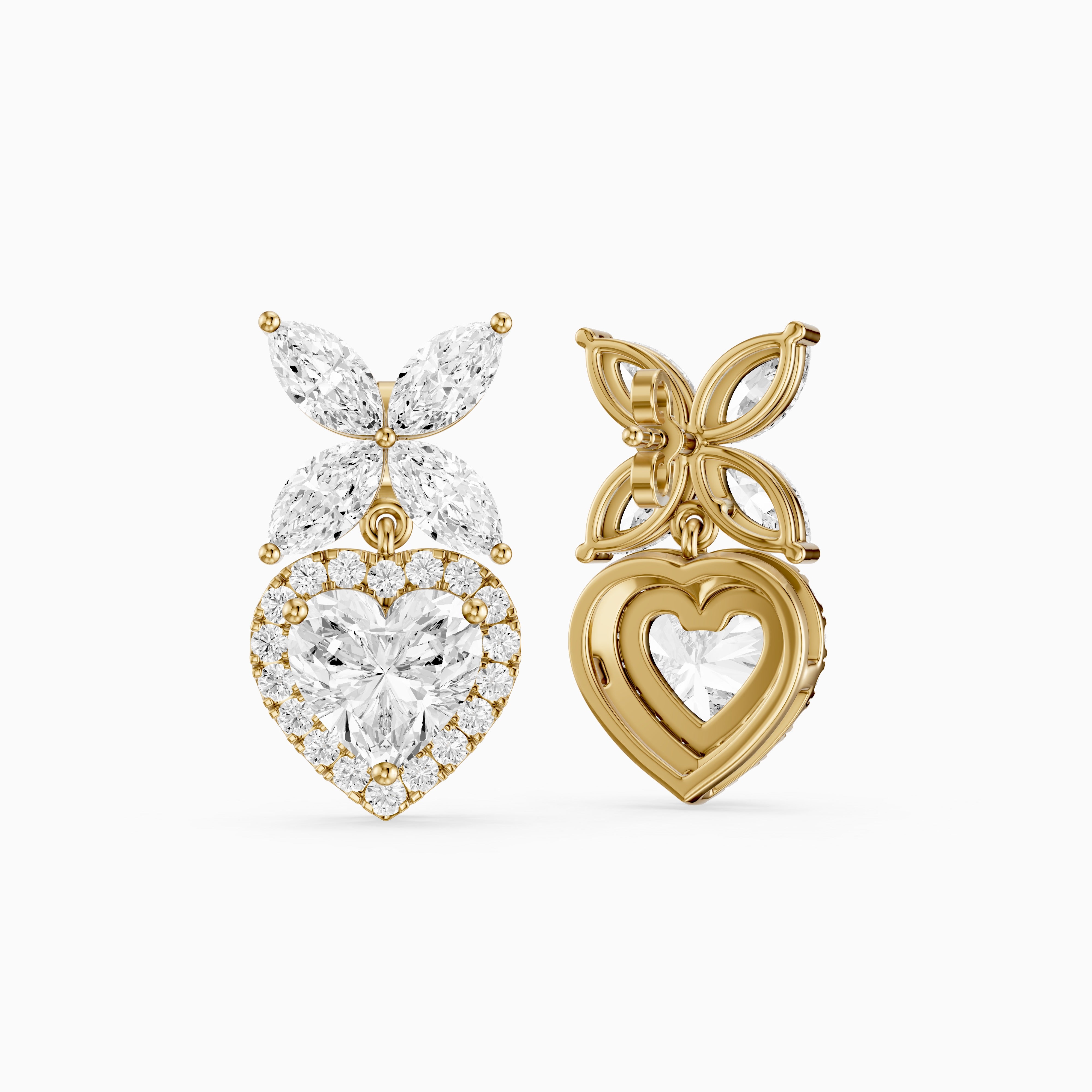 Zadie Marquise Butterfly Cluster and Heart Lab Grown Diamond Halo Drop Earrings