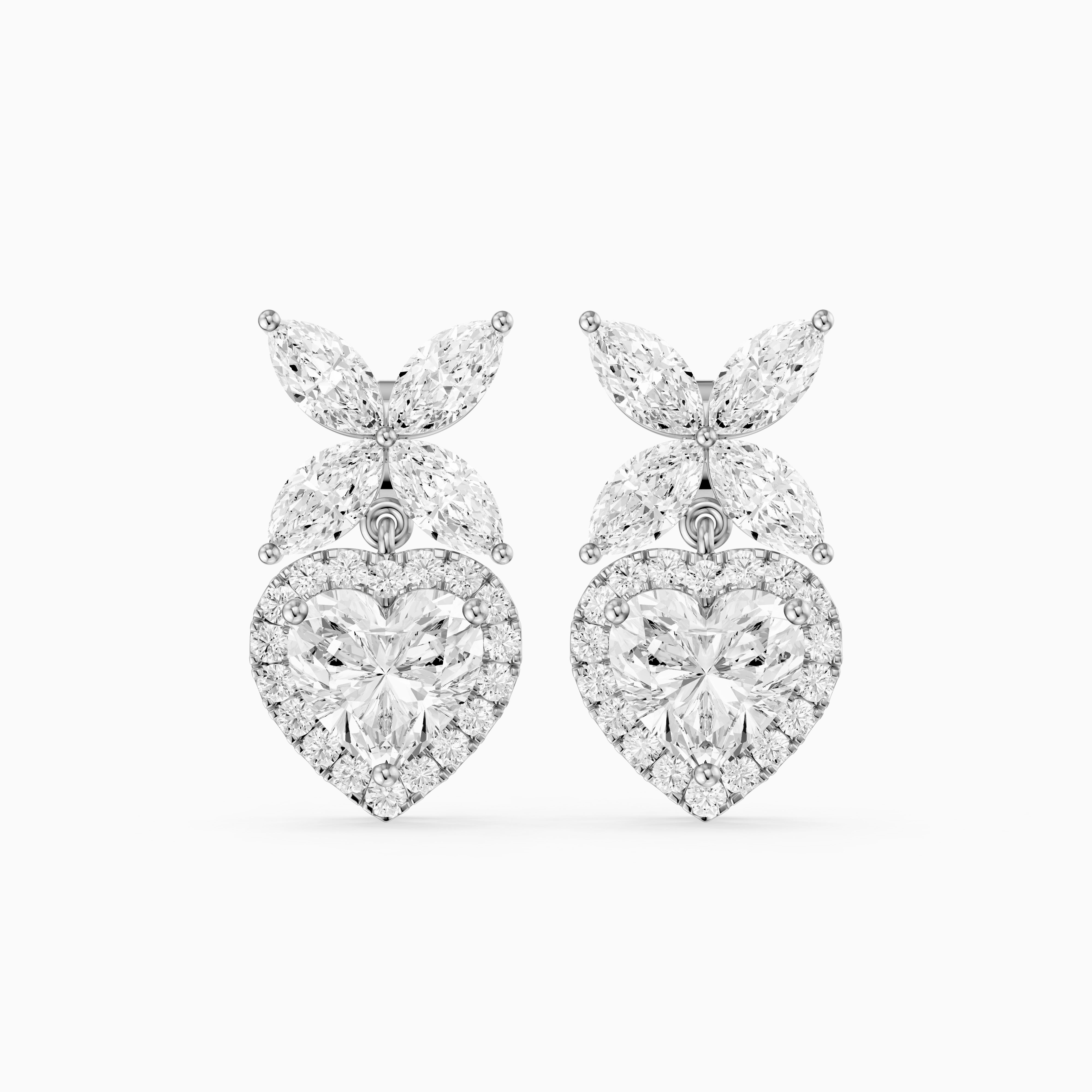 Zadie Marquise Butterfly Cluster and Heart Lab Grown Diamond Halo Drop Earrings