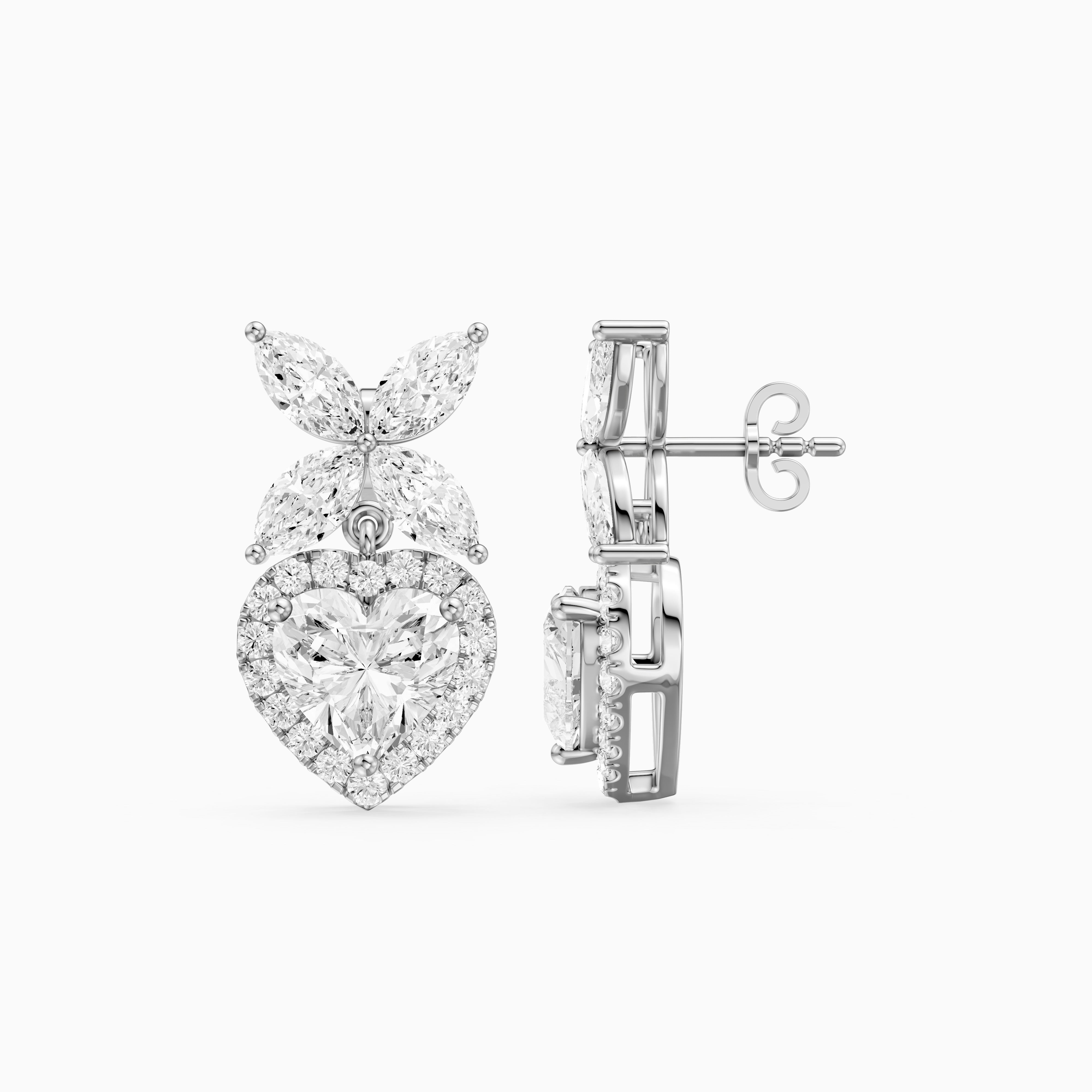 Zadie Marquise Butterfly Cluster and Heart Lab Grown Diamond Halo Drop Earrings
