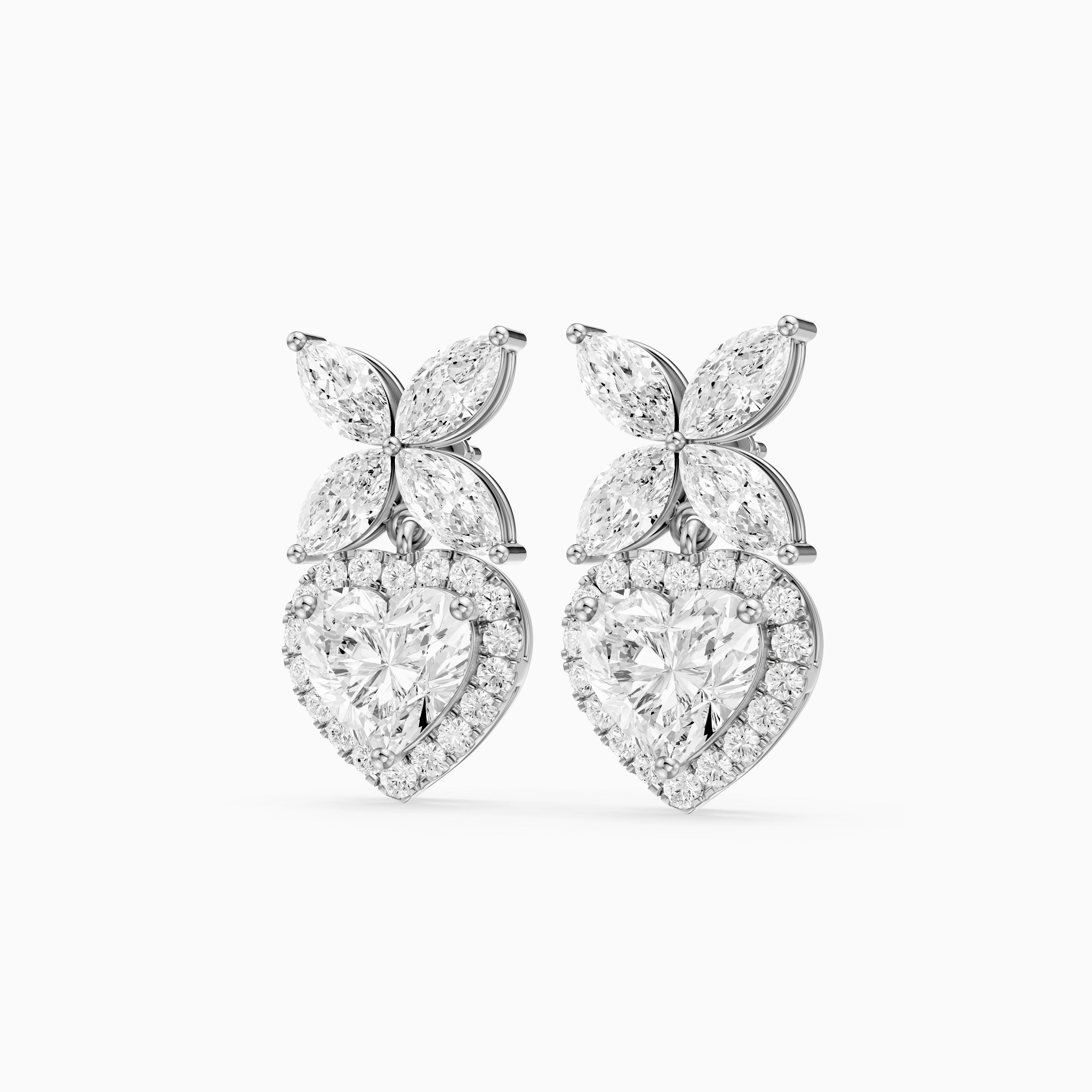 Zadie Marquise Butterfly Cluster and Heart Lab Grown Diamond Halo Drop Earrings