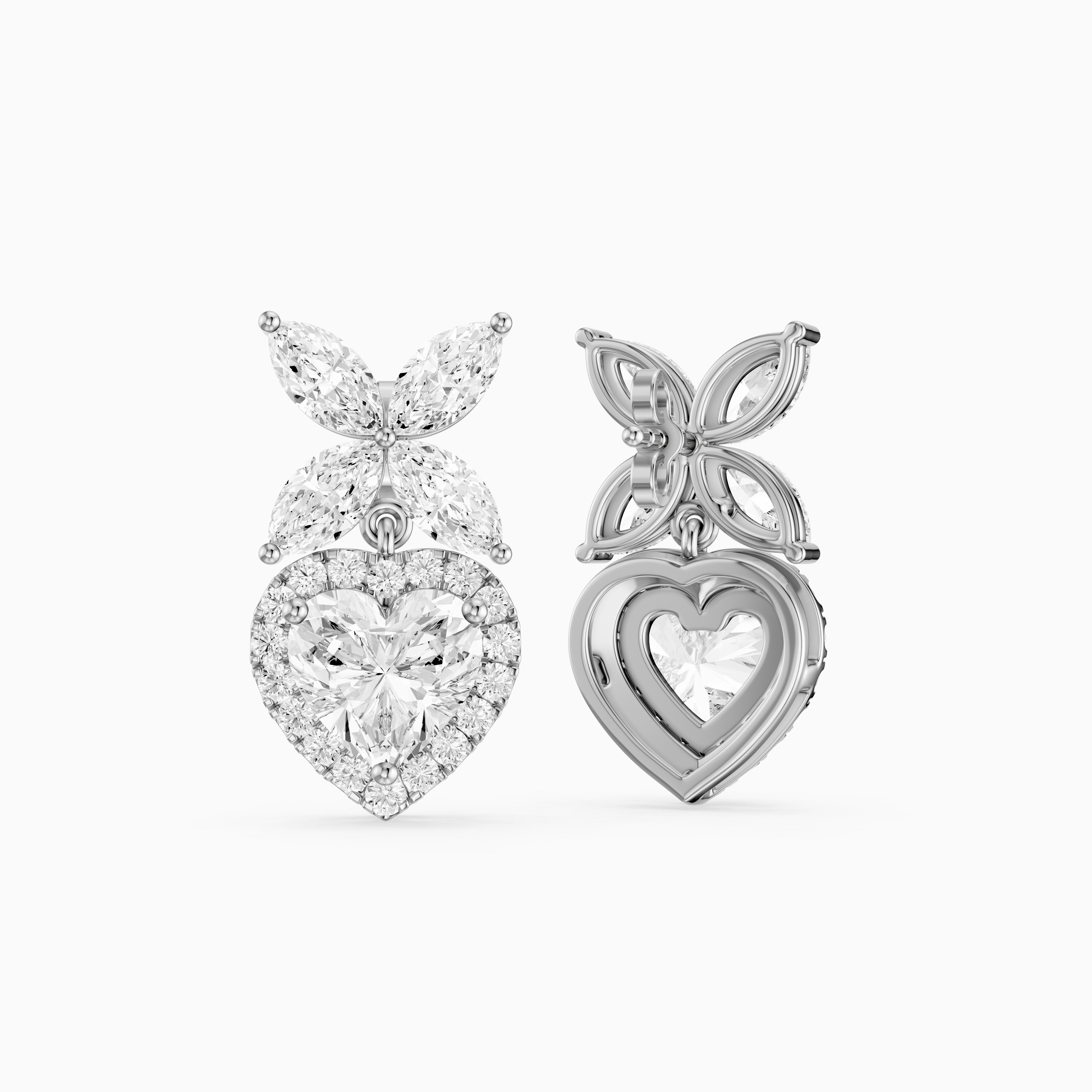 Zadie Marquise Butterfly Cluster and Heart Lab Grown Diamond Halo Drop Earrings