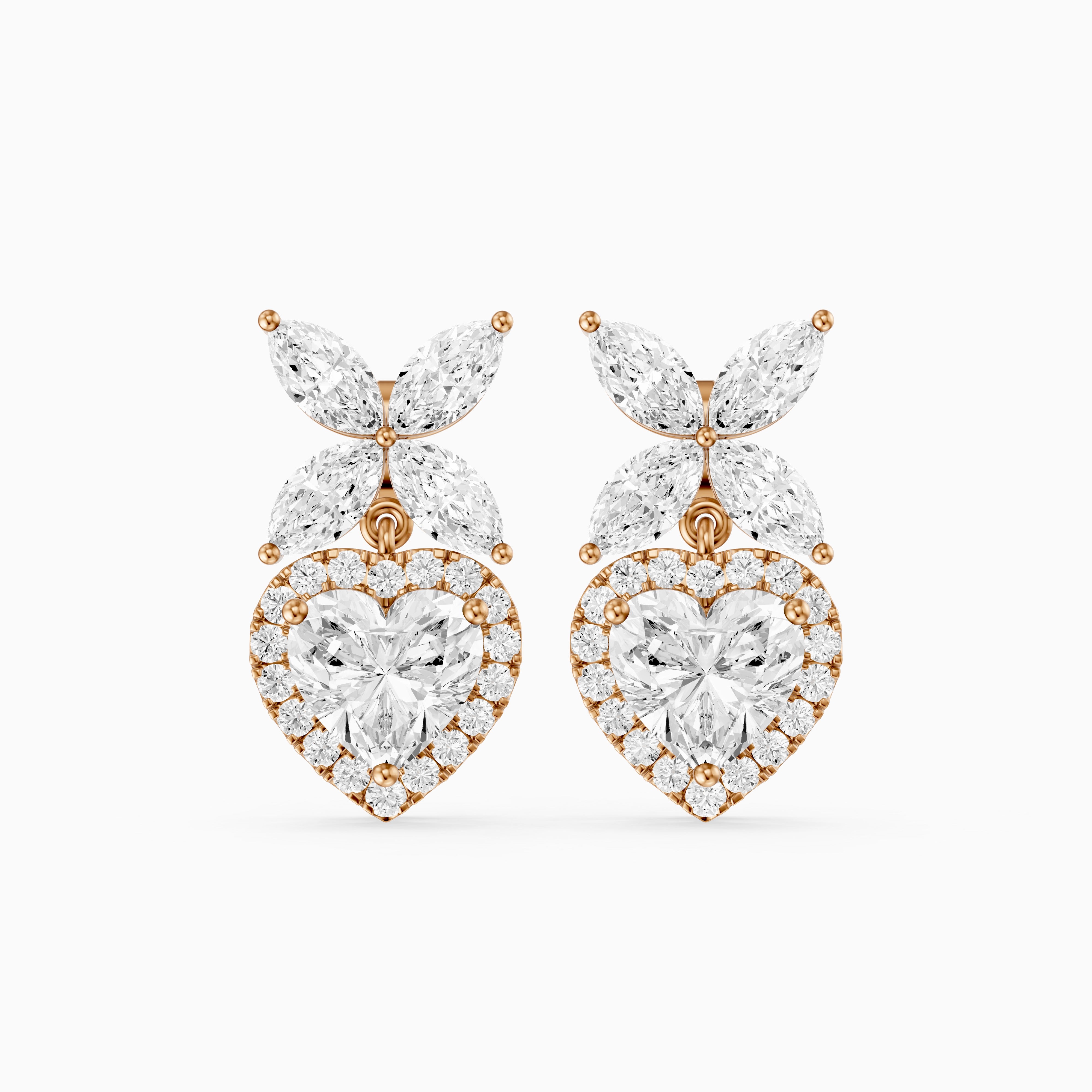 Zadie Marquise Butterfly Cluster and Heart Lab Grown Diamond Halo Drop Earrings