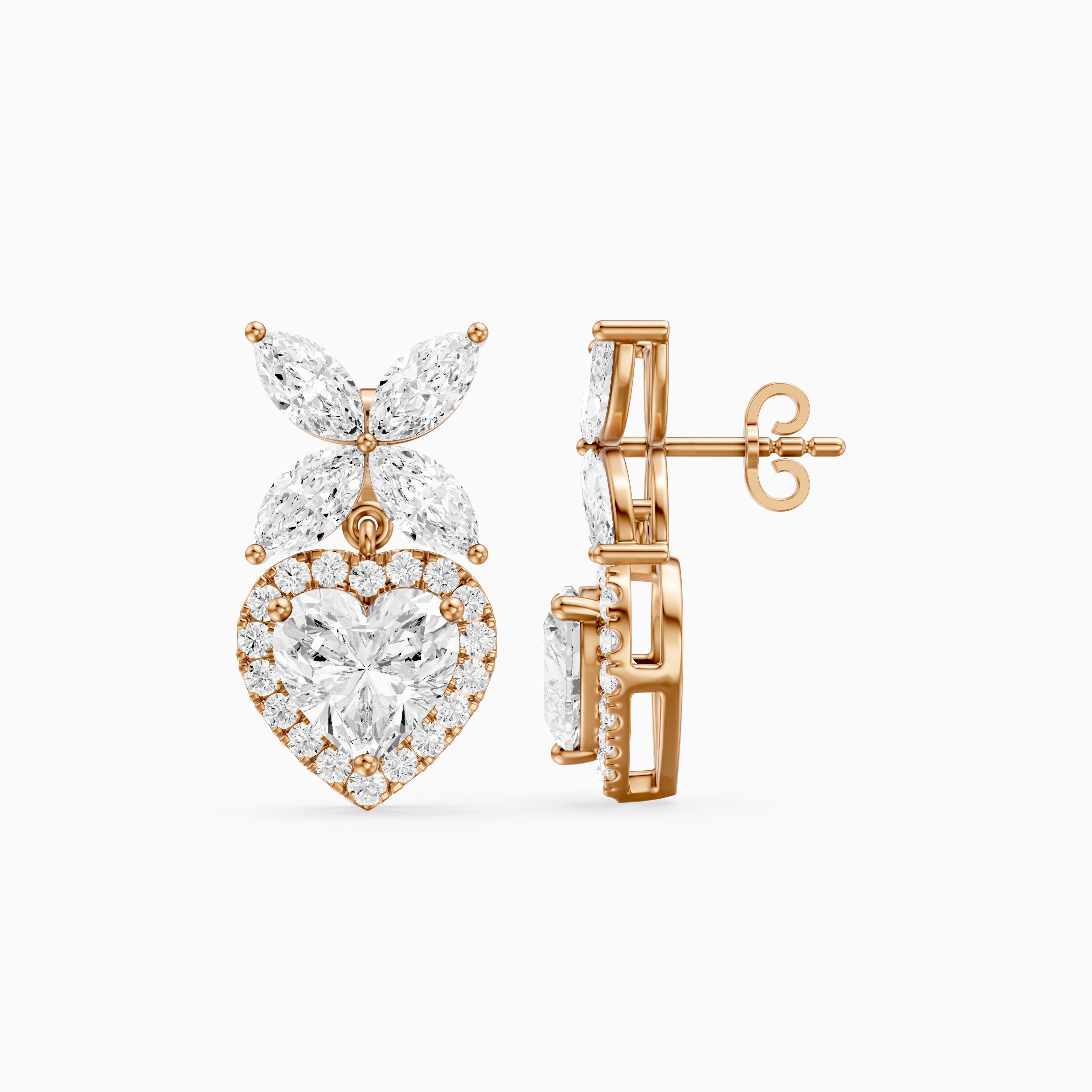 Zadie Marquise Butterfly Cluster and Heart Lab Grown Diamond Halo Drop Earrings