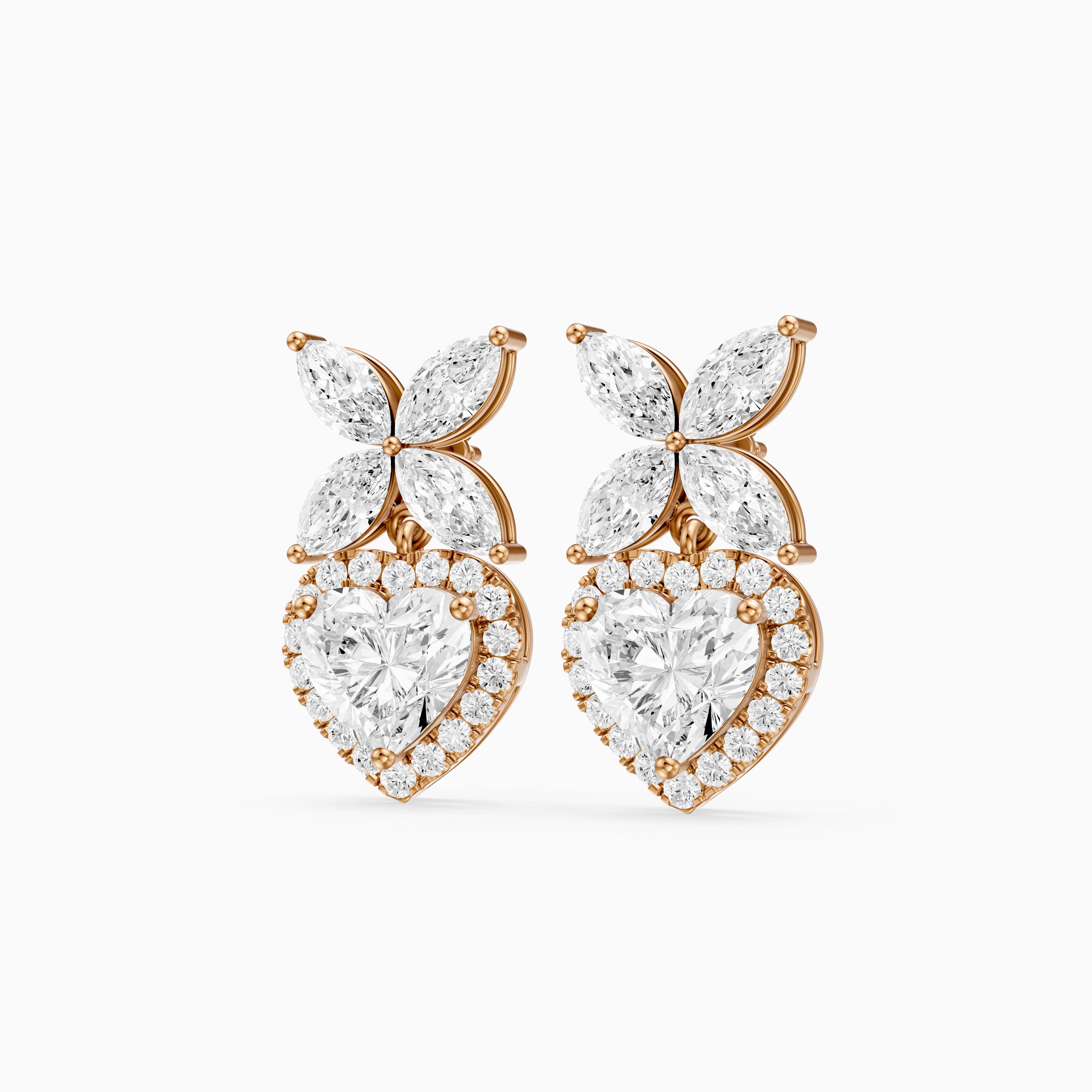 Zadie Marquise Butterfly Cluster and Heart Lab Grown Diamond Halo Drop Earrings