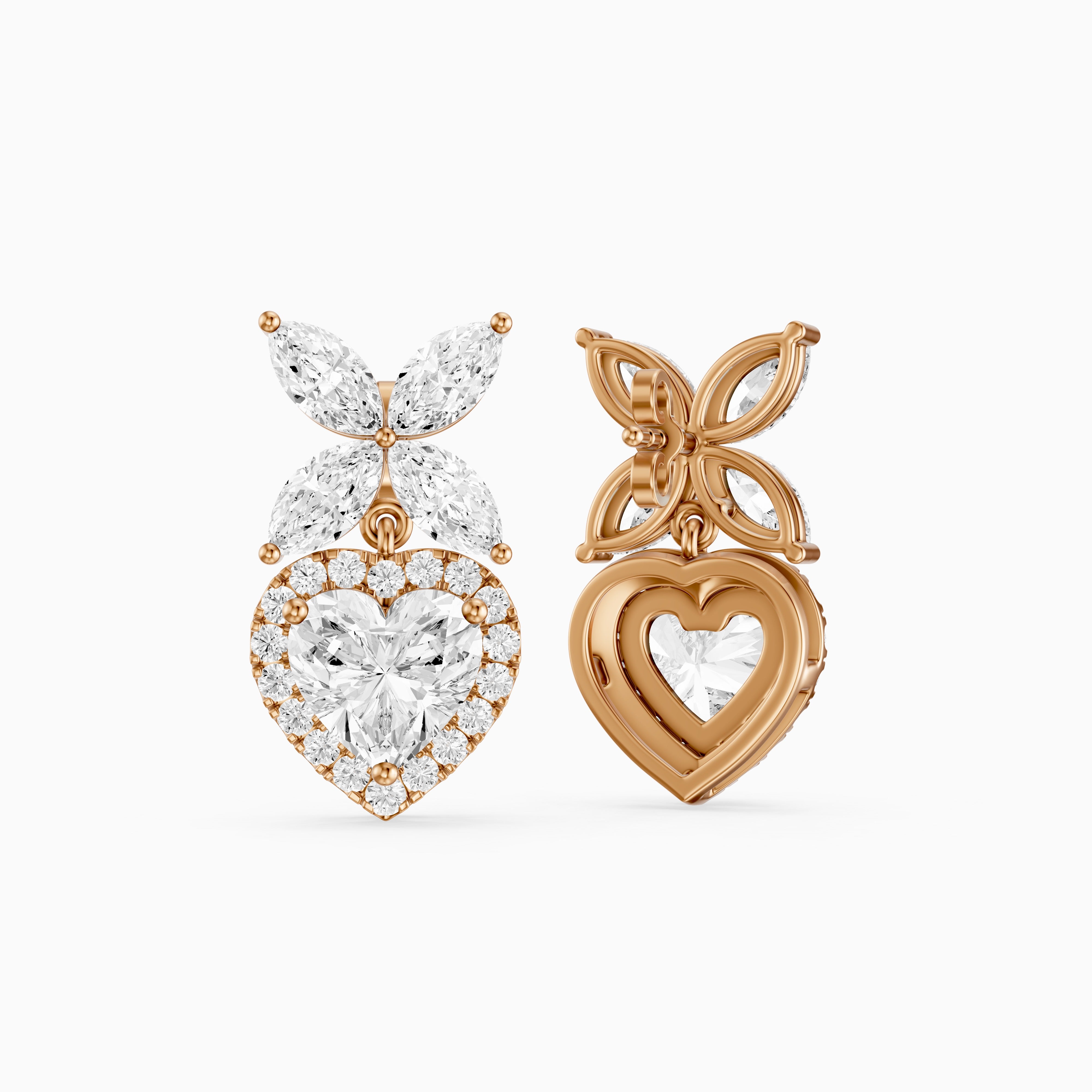 Zadie Marquise Butterfly Cluster and Heart Lab Grown Diamond Halo Drop Earrings