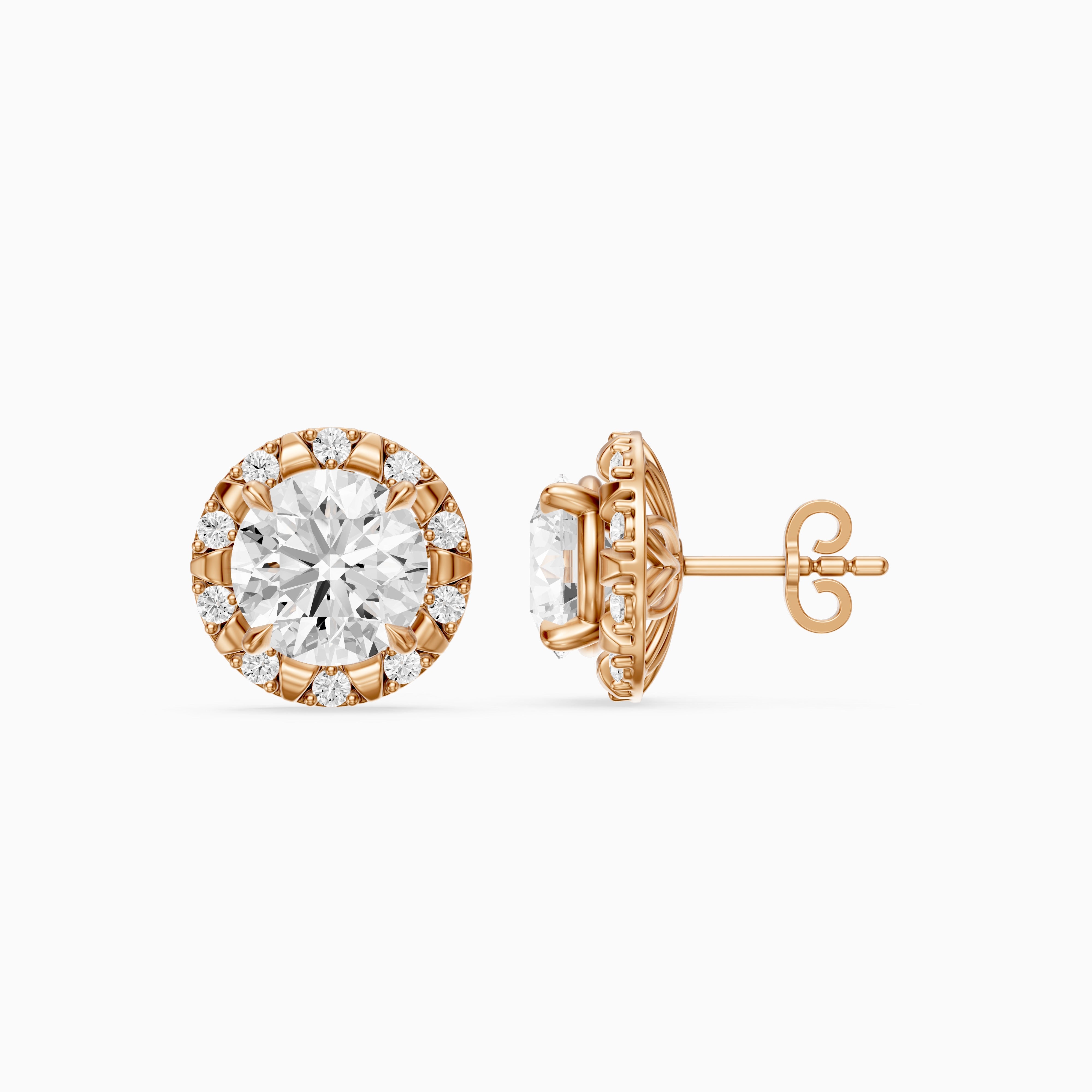 Sabella Round Lab Grown Diamond Crown Halo Stud Earrings