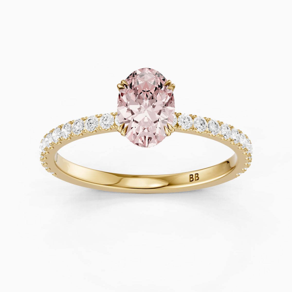 Pippa Oval Hidden Halo Pavé Band Pink Lab Grown Diamond Ring