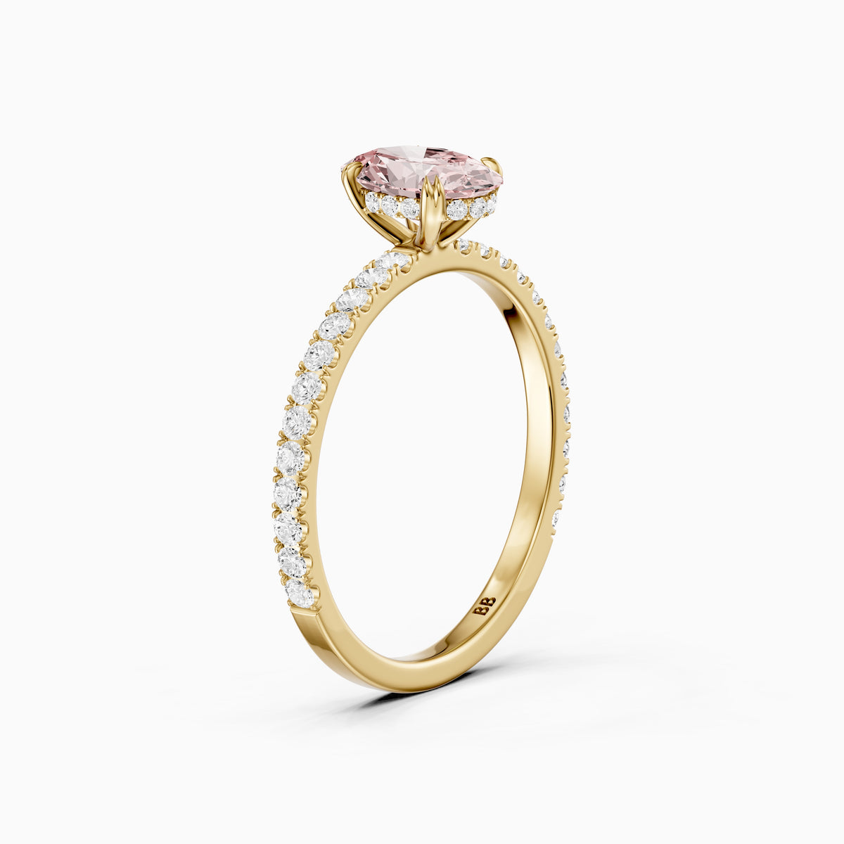 Pippa Oval Hidden Halo Pavé Band Pink Lab Grown Diamond Ring