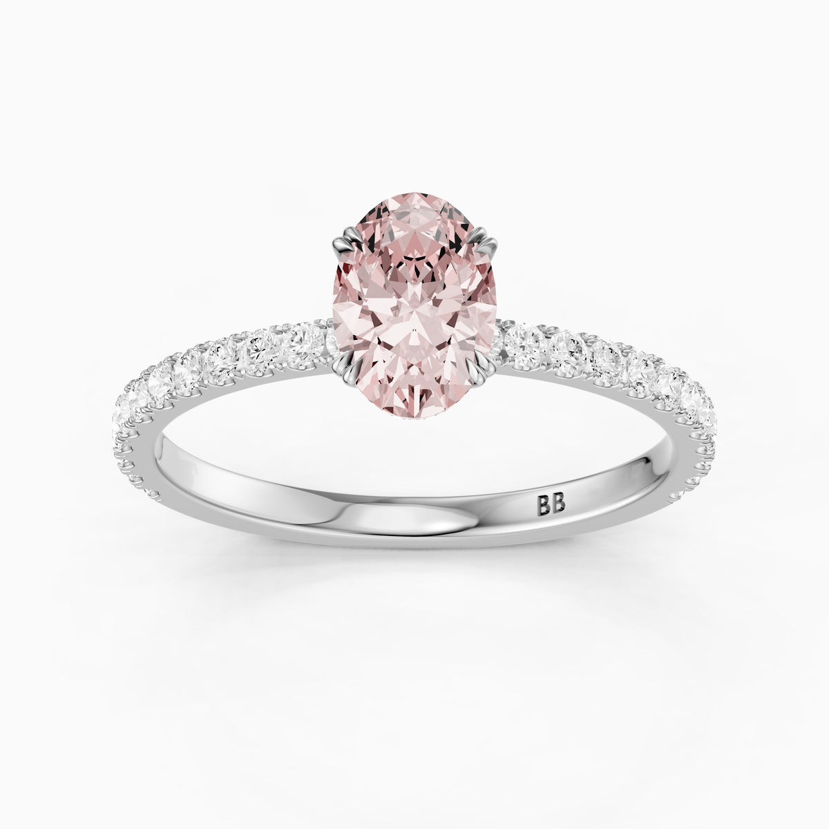 Pippa Oval Hidden Halo Pavé Band Pink Lab Grown Diamond Ring