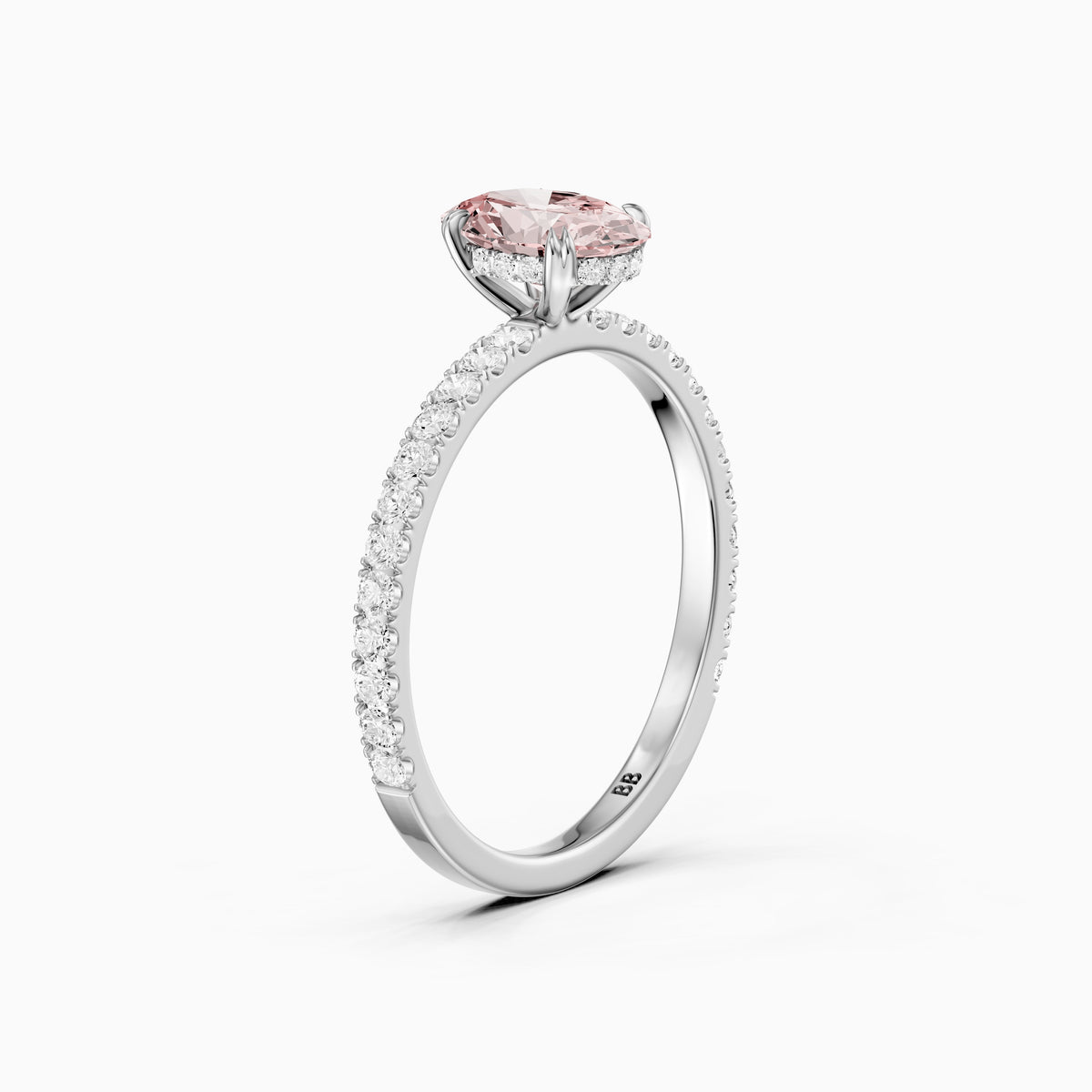 Pippa Oval Hidden Halo Pavé Band Pink Lab Grown Diamond Ring