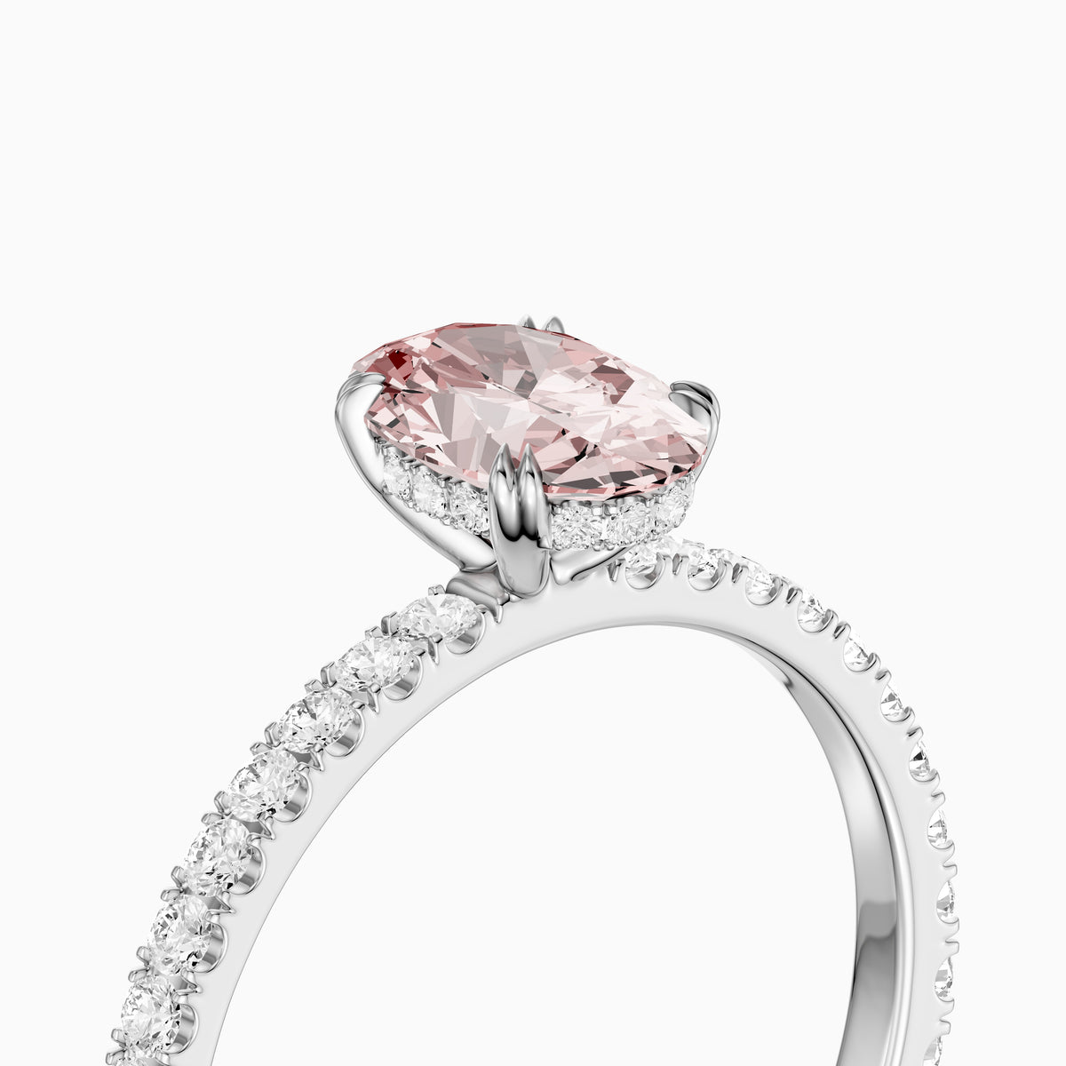 Pippa Oval Hidden Halo Pavé Band Pink Lab Grown Diamond Ring