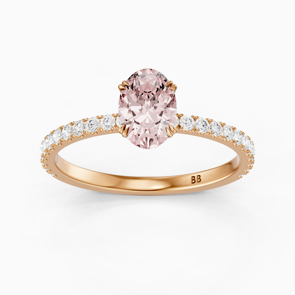 Pippa Oval Hidden Halo Pavé Band Pink Lab Grown Diamond Ring