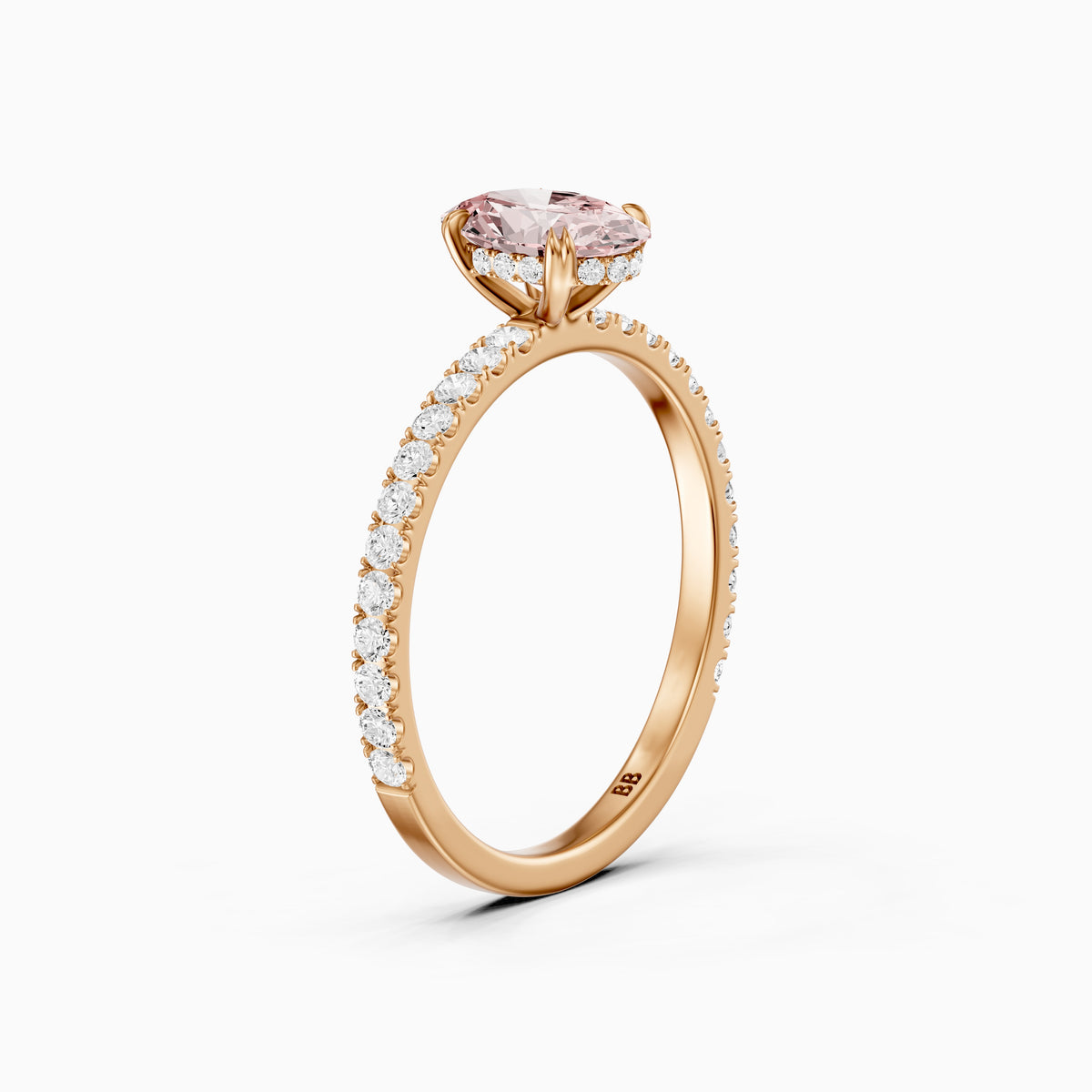 Pippa Oval Hidden Halo Pavé Band Pink Lab Grown Diamond Ring