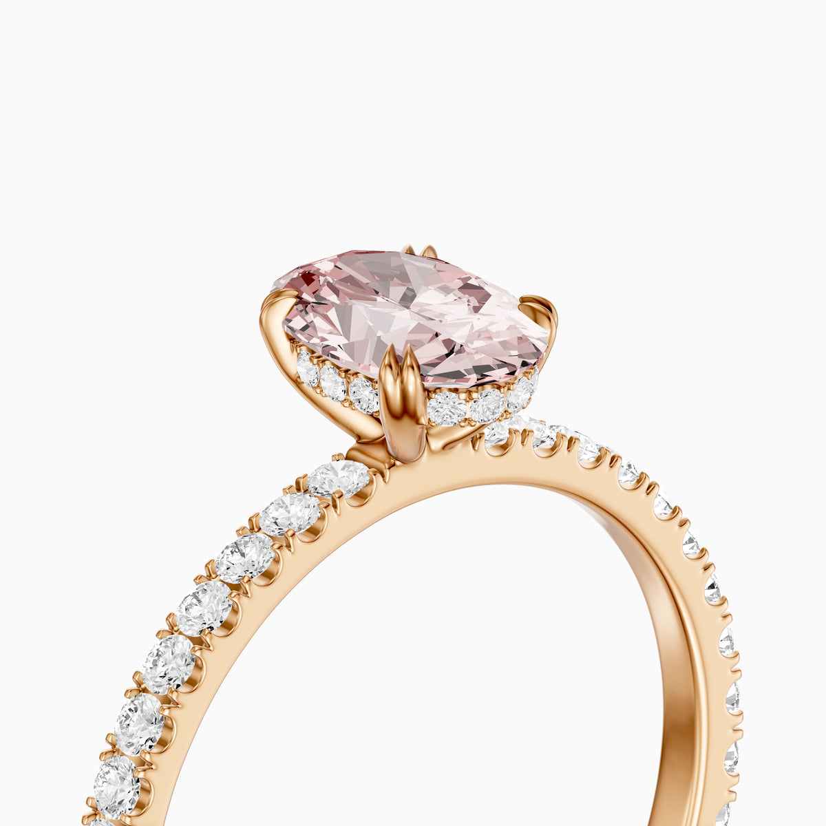 Pippa Oval Hidden Halo Pavé Band Pink Lab Grown Diamond Ring