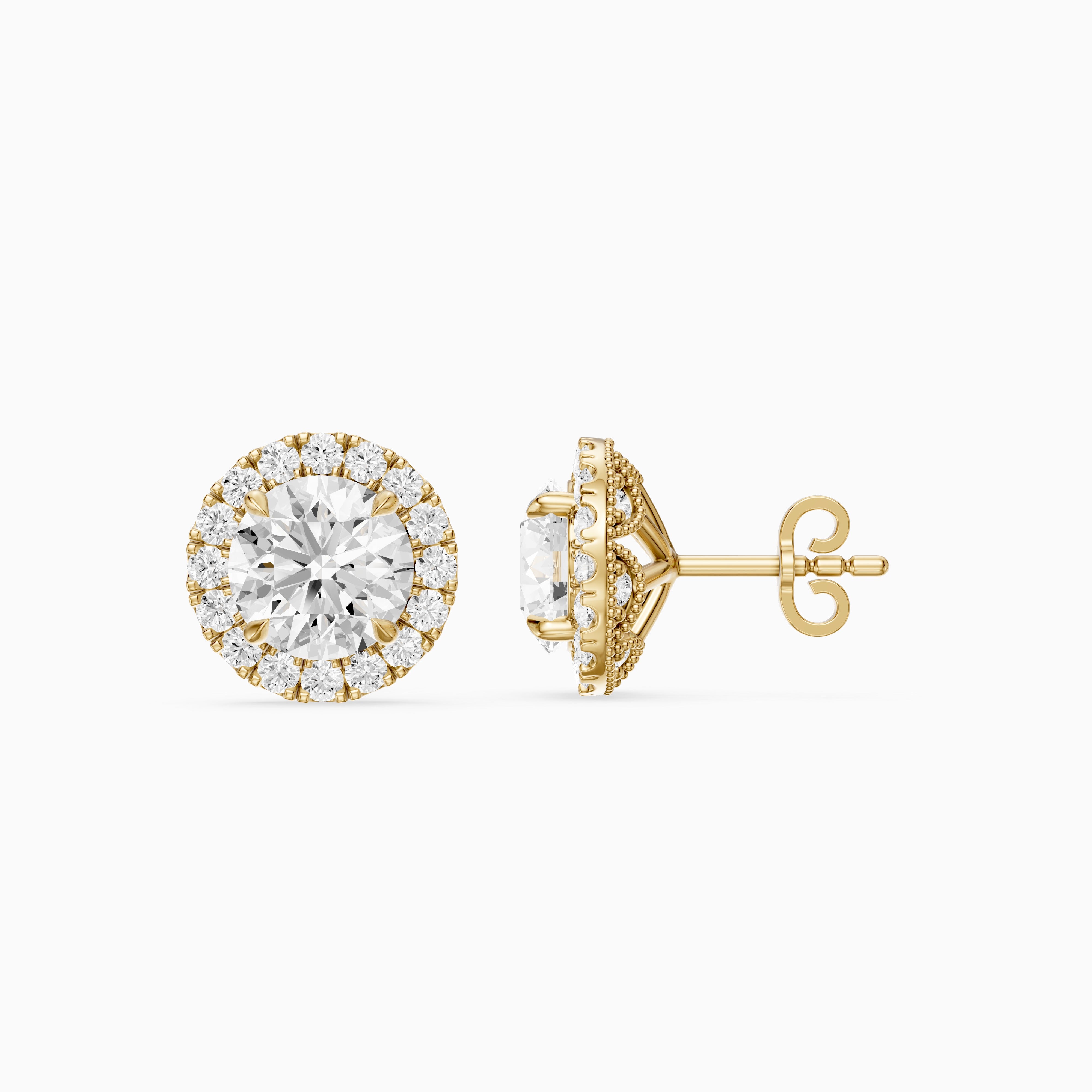 Sancia Round Lab Grown Diamond Milgrain Inspired Halo Earrings