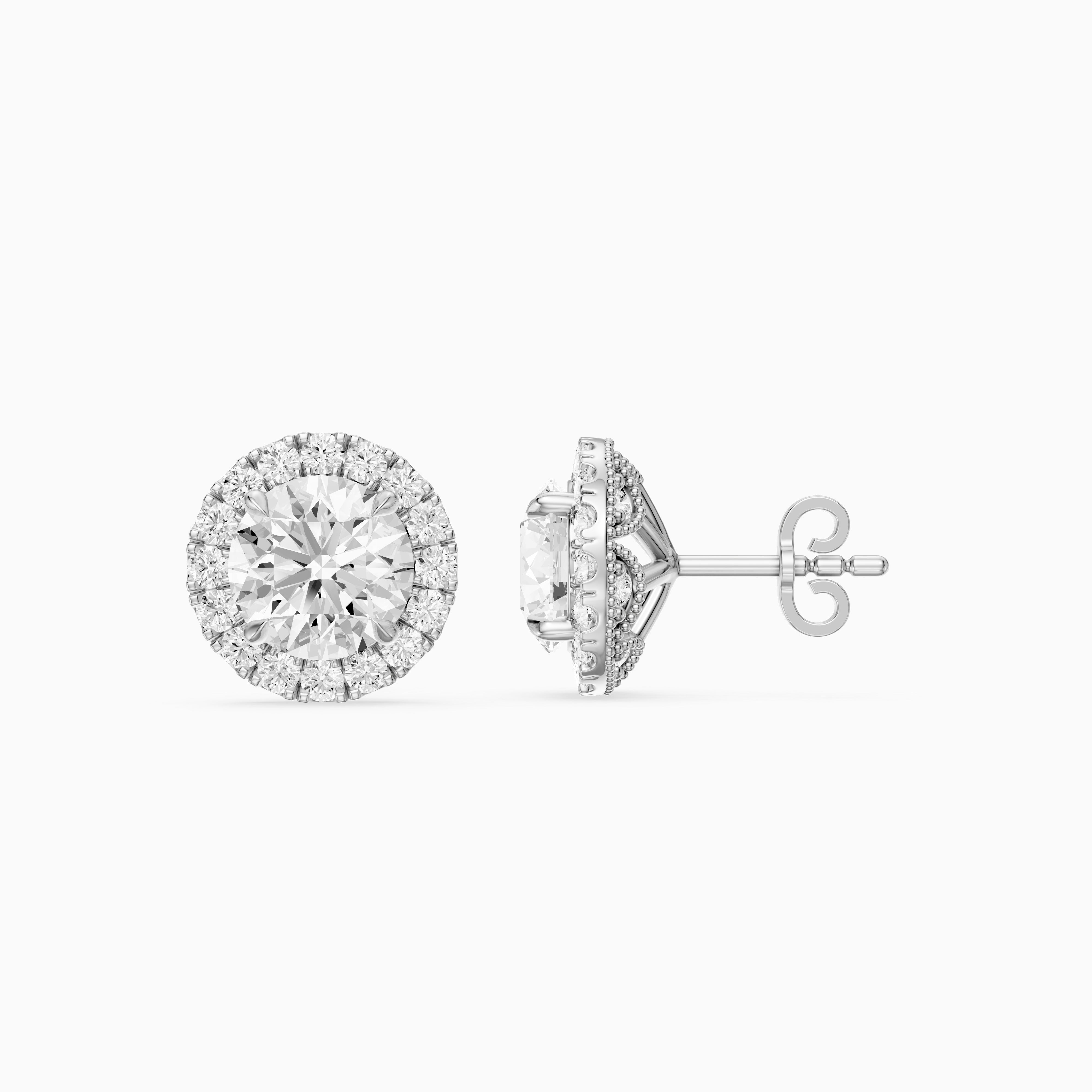 Sancia Round Lab Grown Diamond Milgrain Inspired Halo Earrings