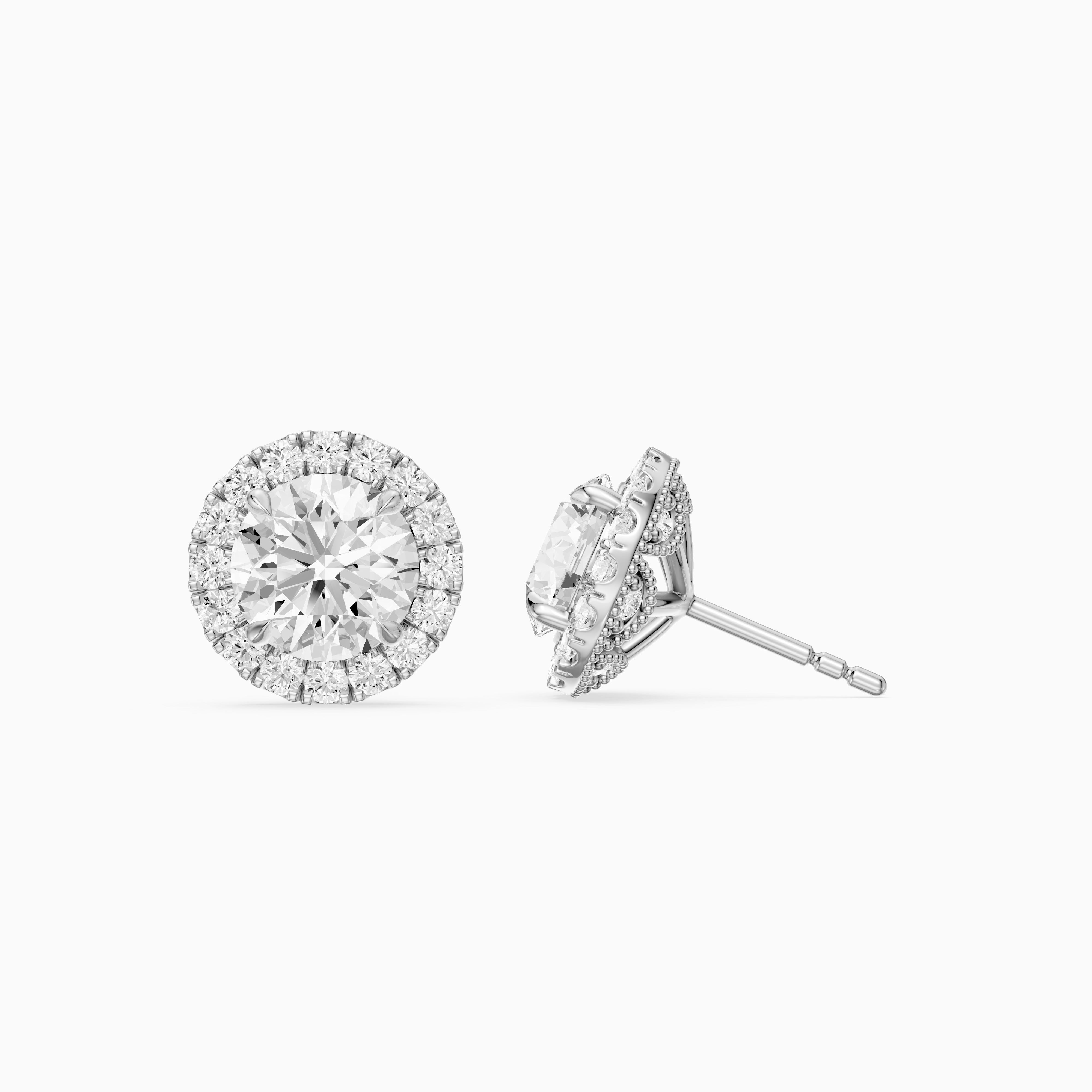Sancia Round Lab Grown Diamond Milgrain Inspired Halo Earrings