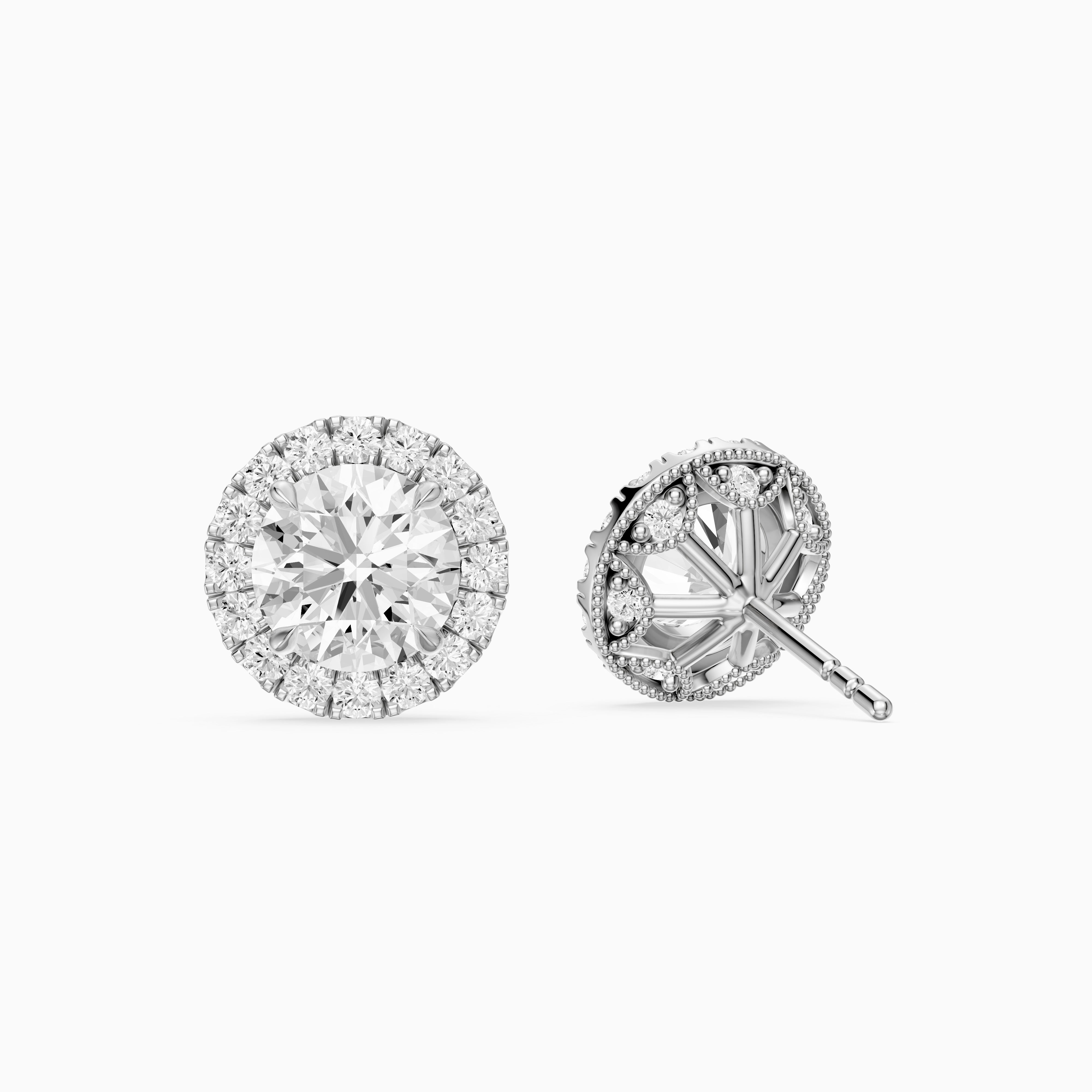 Sancia Round Lab Grown Diamond Milgrain Inspired Halo Earrings
