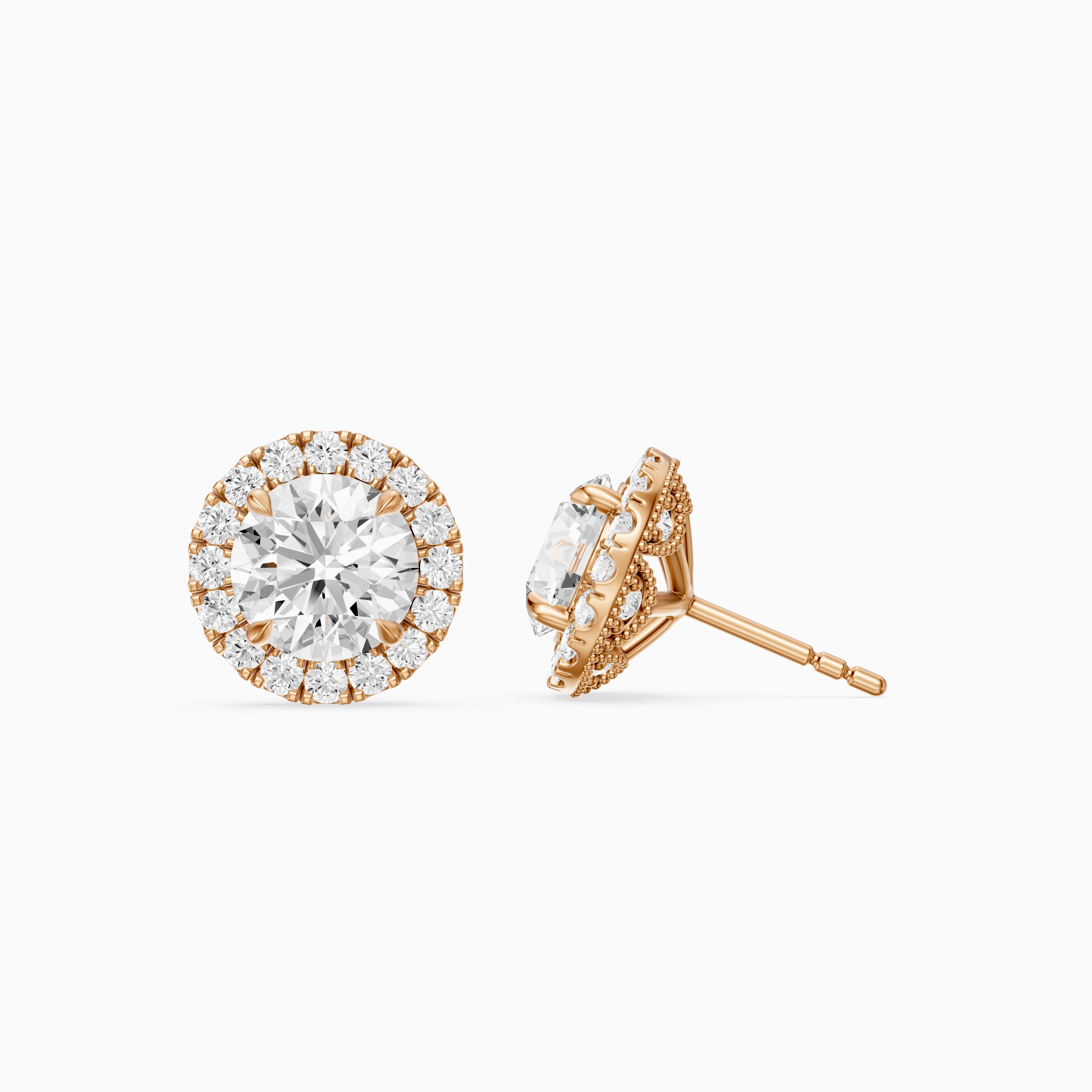 Sancia Round Lab Grown Diamond Milgrain Inspired Halo Earrings