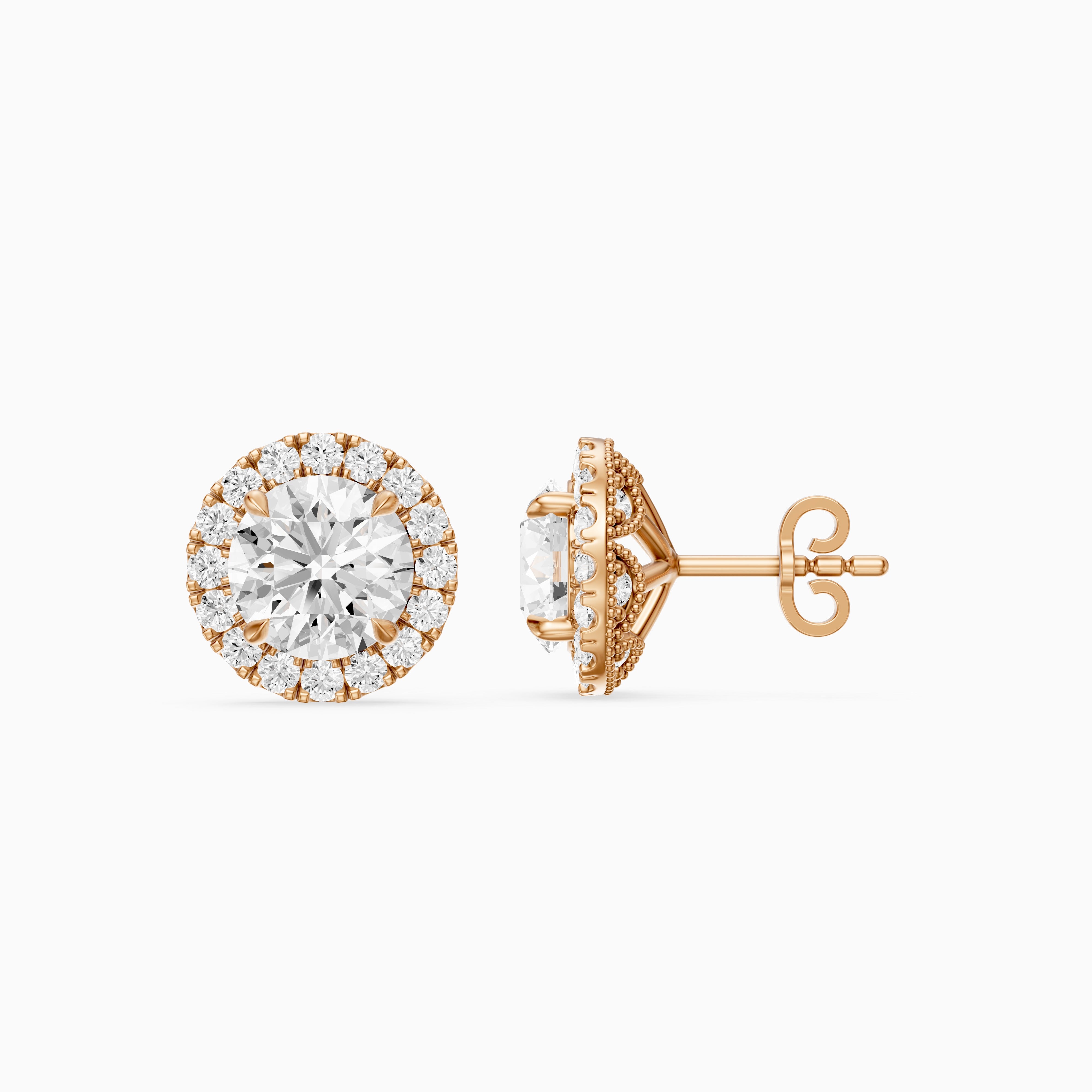 Sancia Round Lab Grown Diamond Milgrain Inspired Halo Earrings