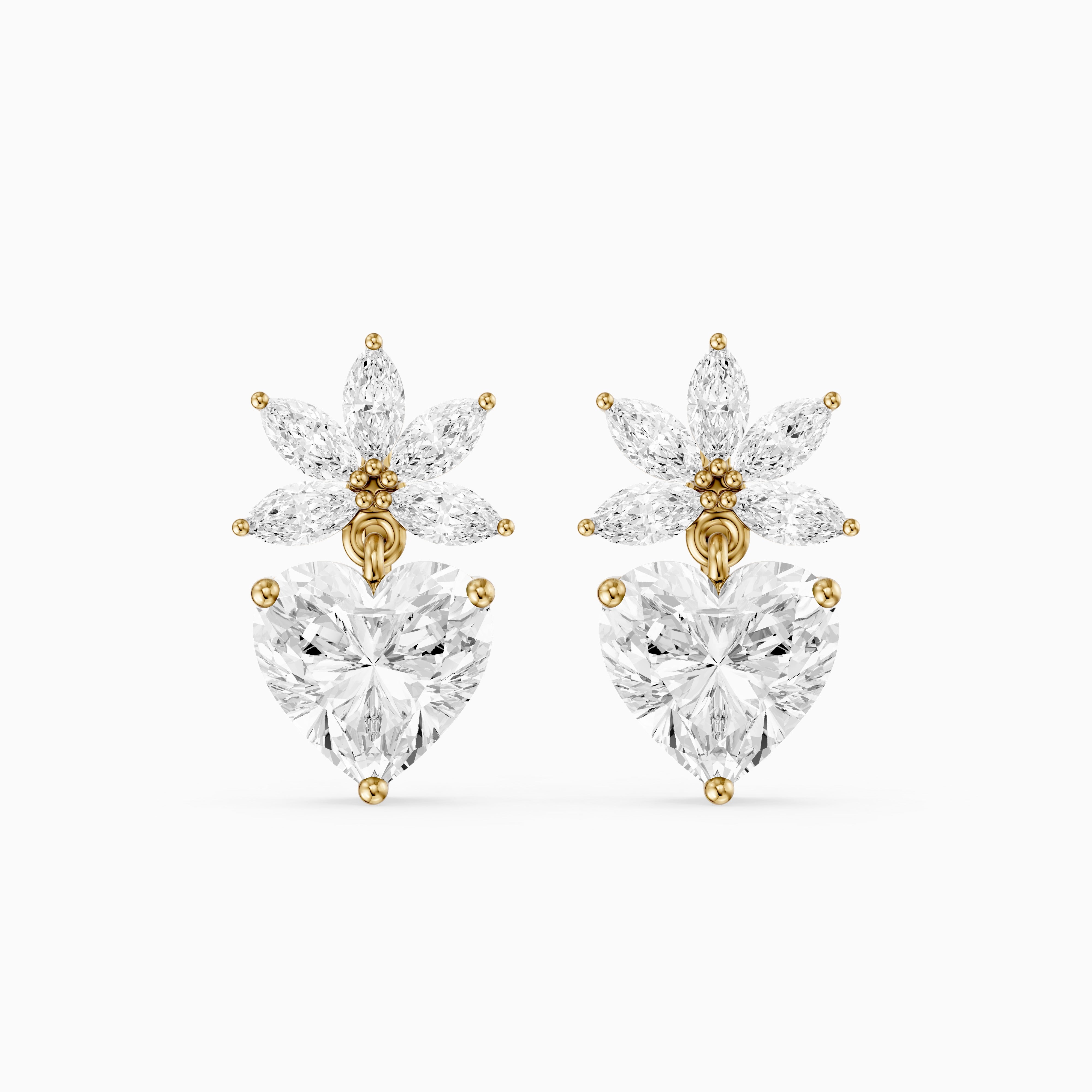 Reverie Marquise Floral Cluster and Heart Lab Grown Diamond Drop Earrings
