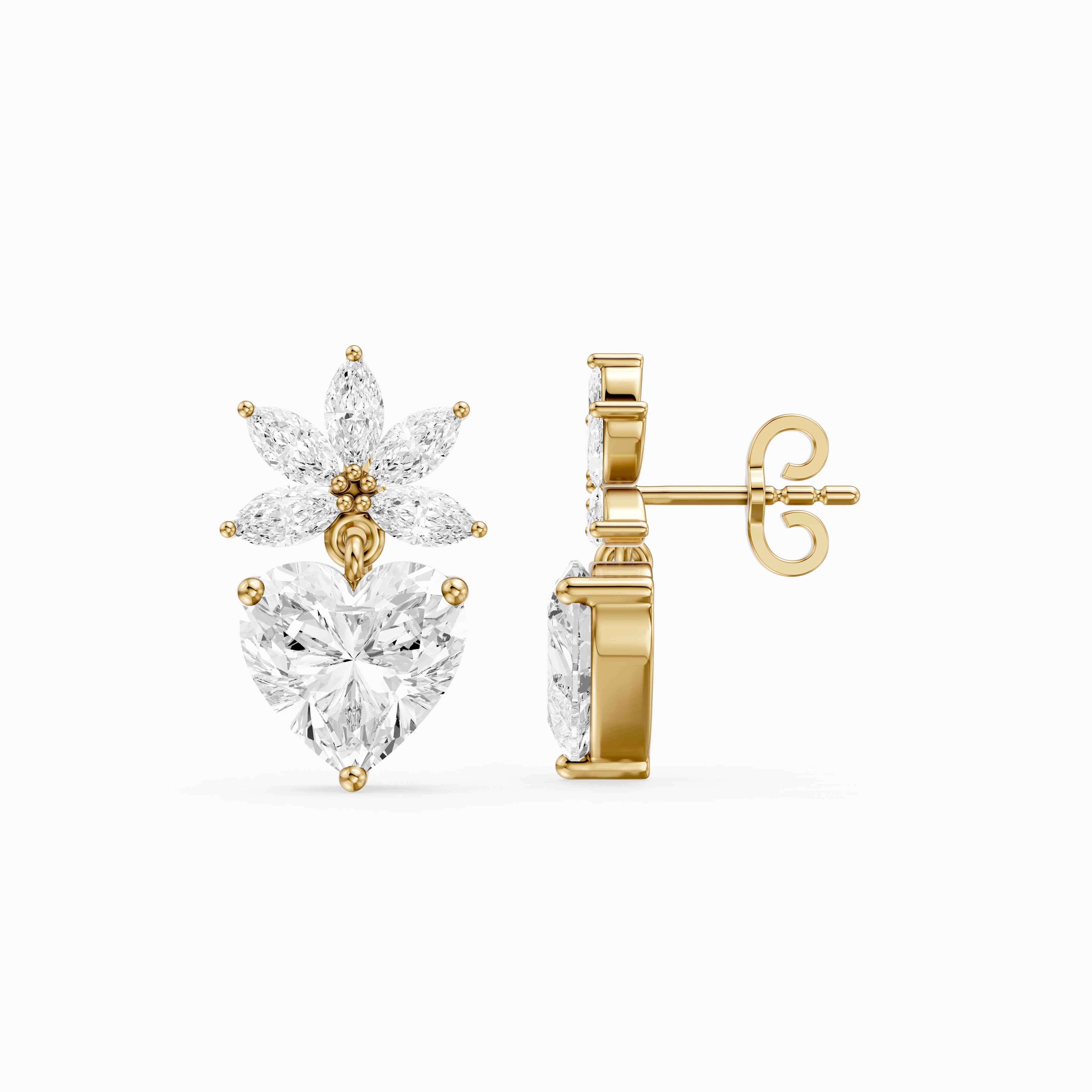 Reverie Marquise Floral Cluster and Heart Lab Grown Diamond Drop Earrings