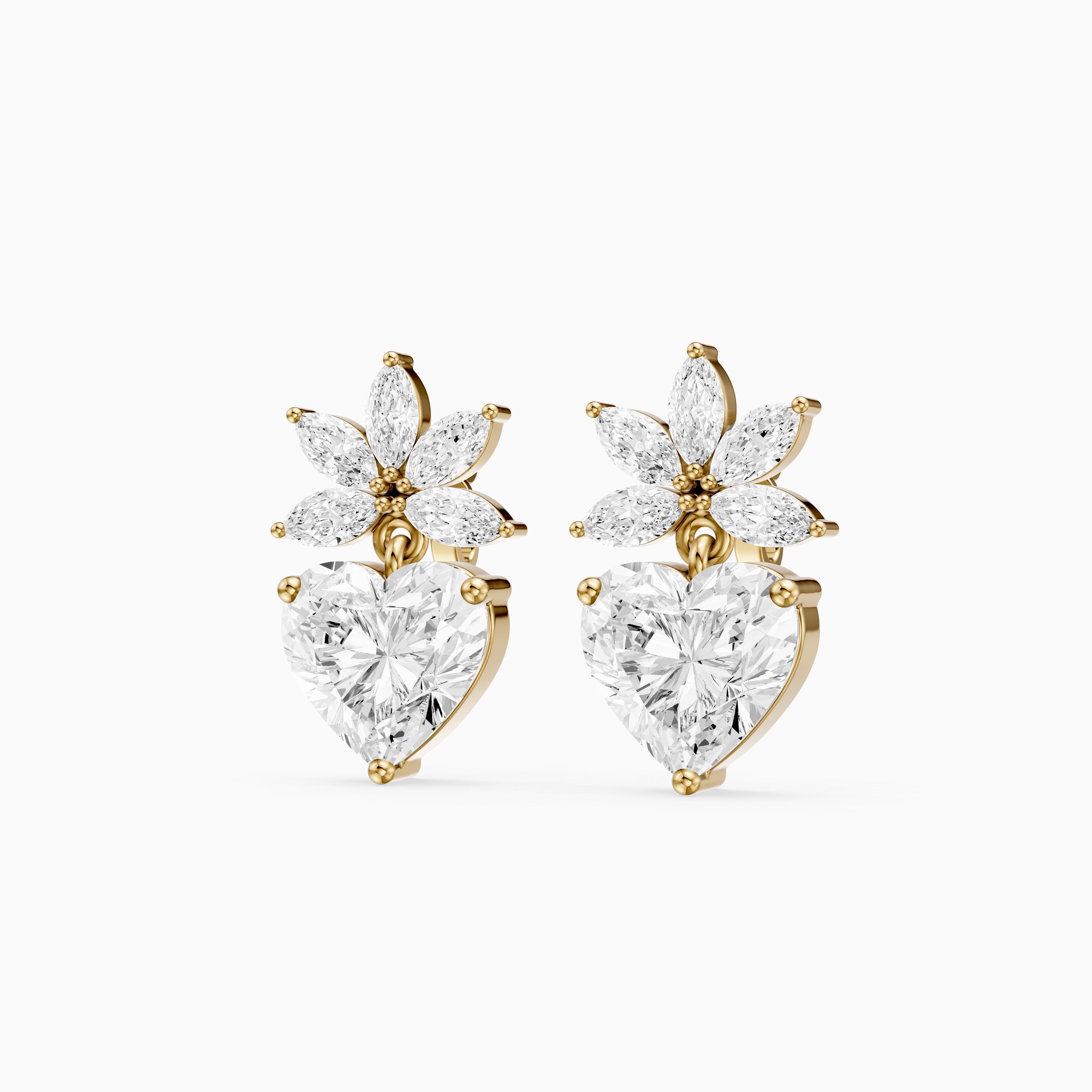 Reverie Marquise Floral Cluster and Heart Lab Grown Diamond Drop Earrings