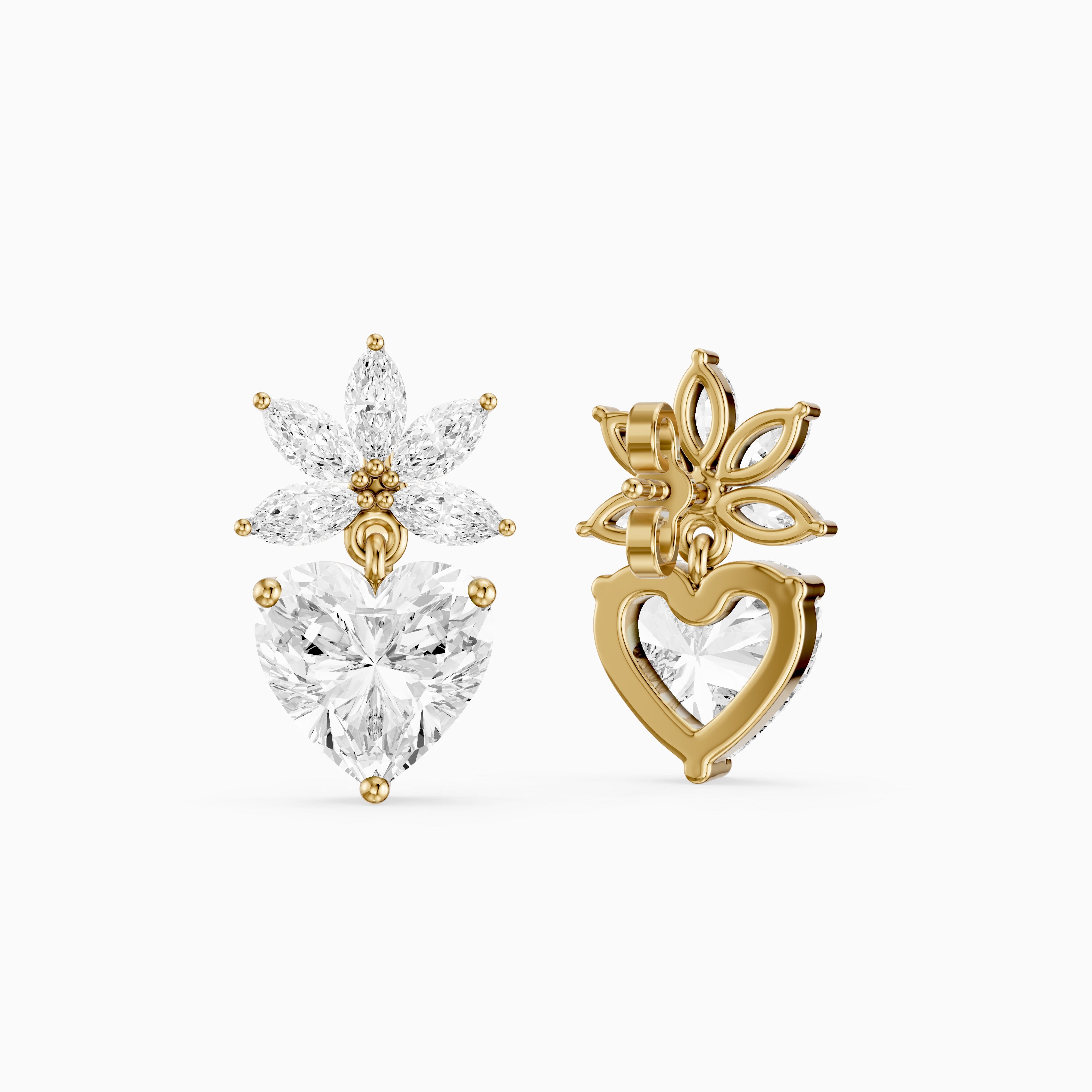 Reverie Marquise Floral Cluster and Heart Lab Grown Diamond Drop Earrings