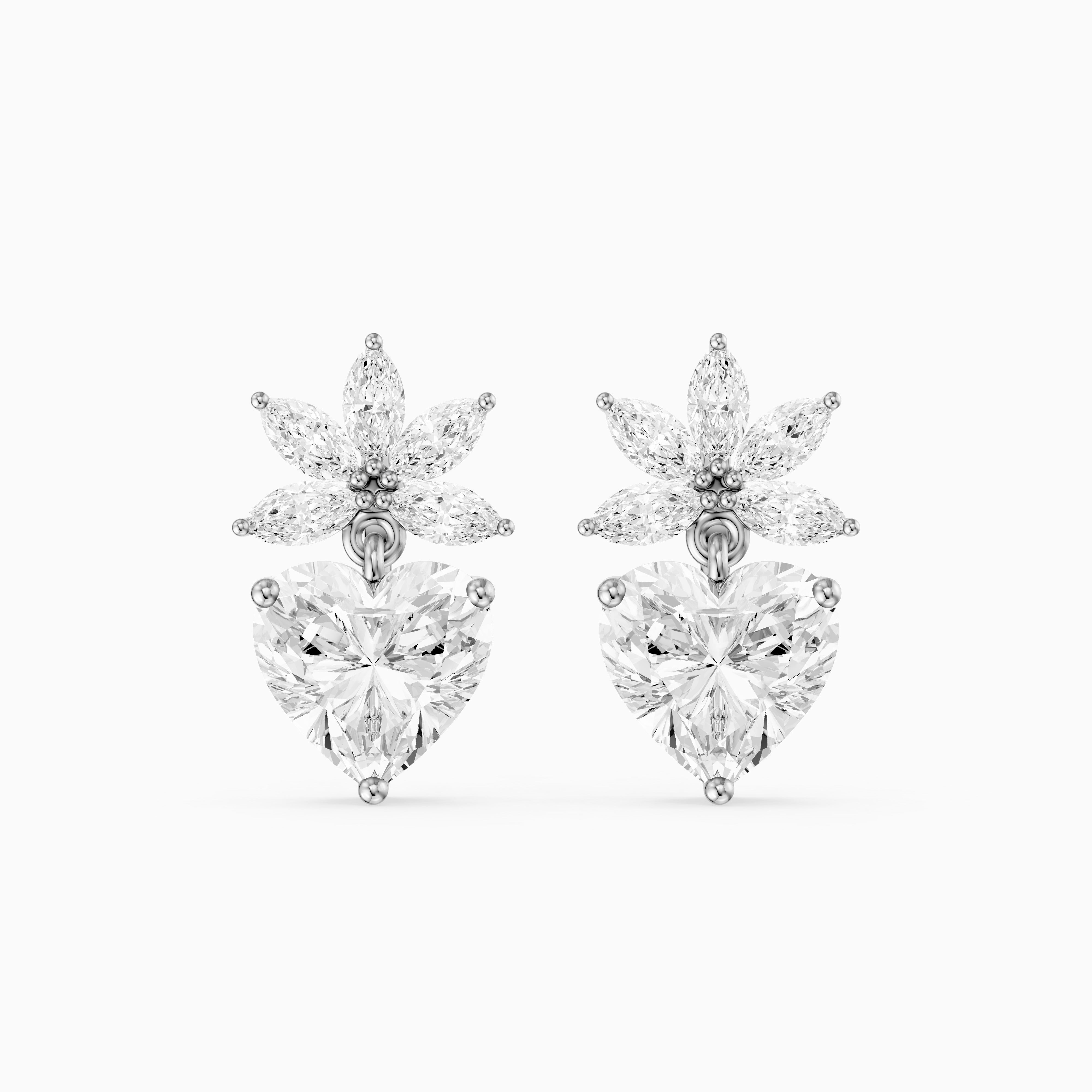 Reverie Marquise Floral Cluster and Heart Lab Grown Diamond Drop Earrings