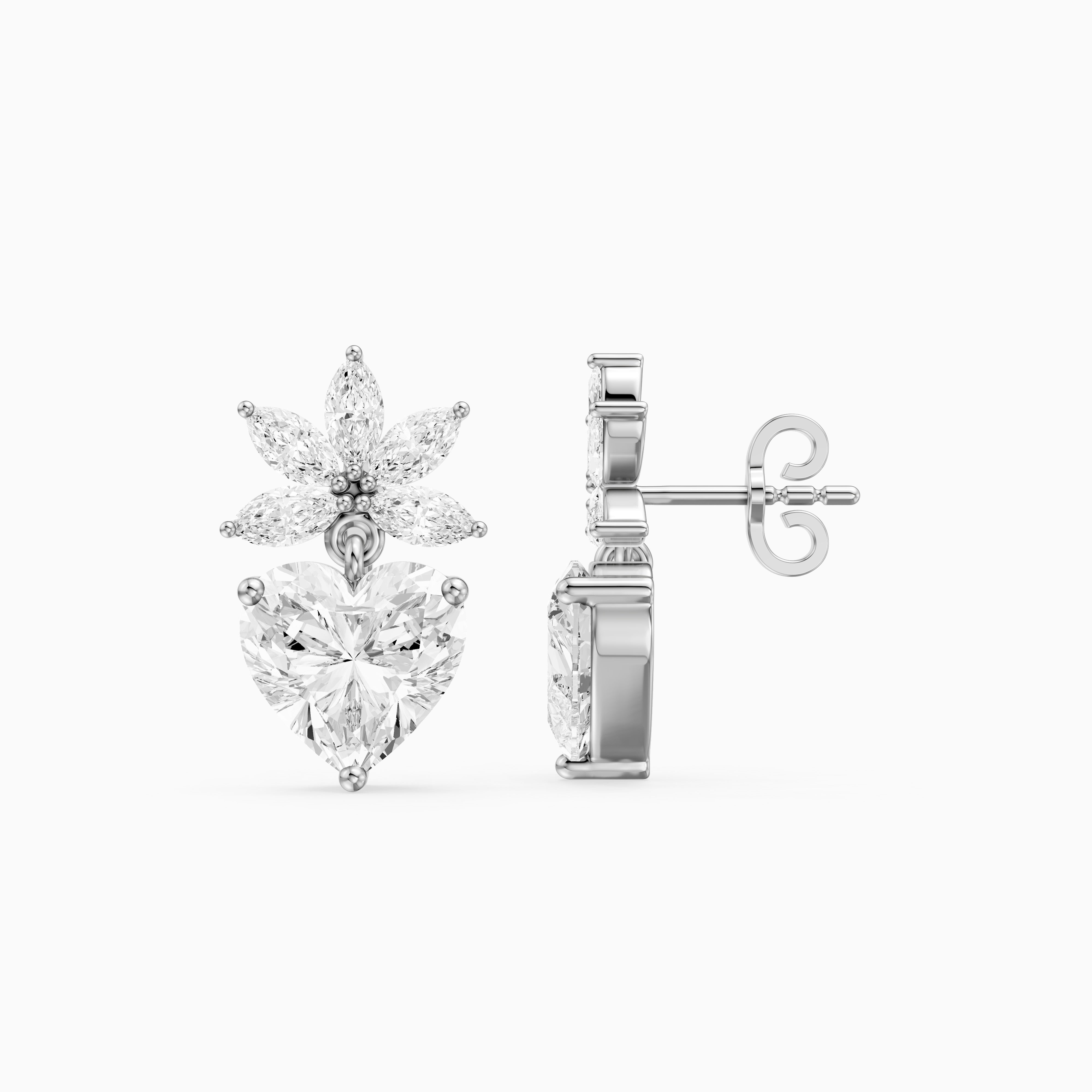Reverie Marquise Floral Cluster and Heart Lab Grown Diamond Drop Earrings