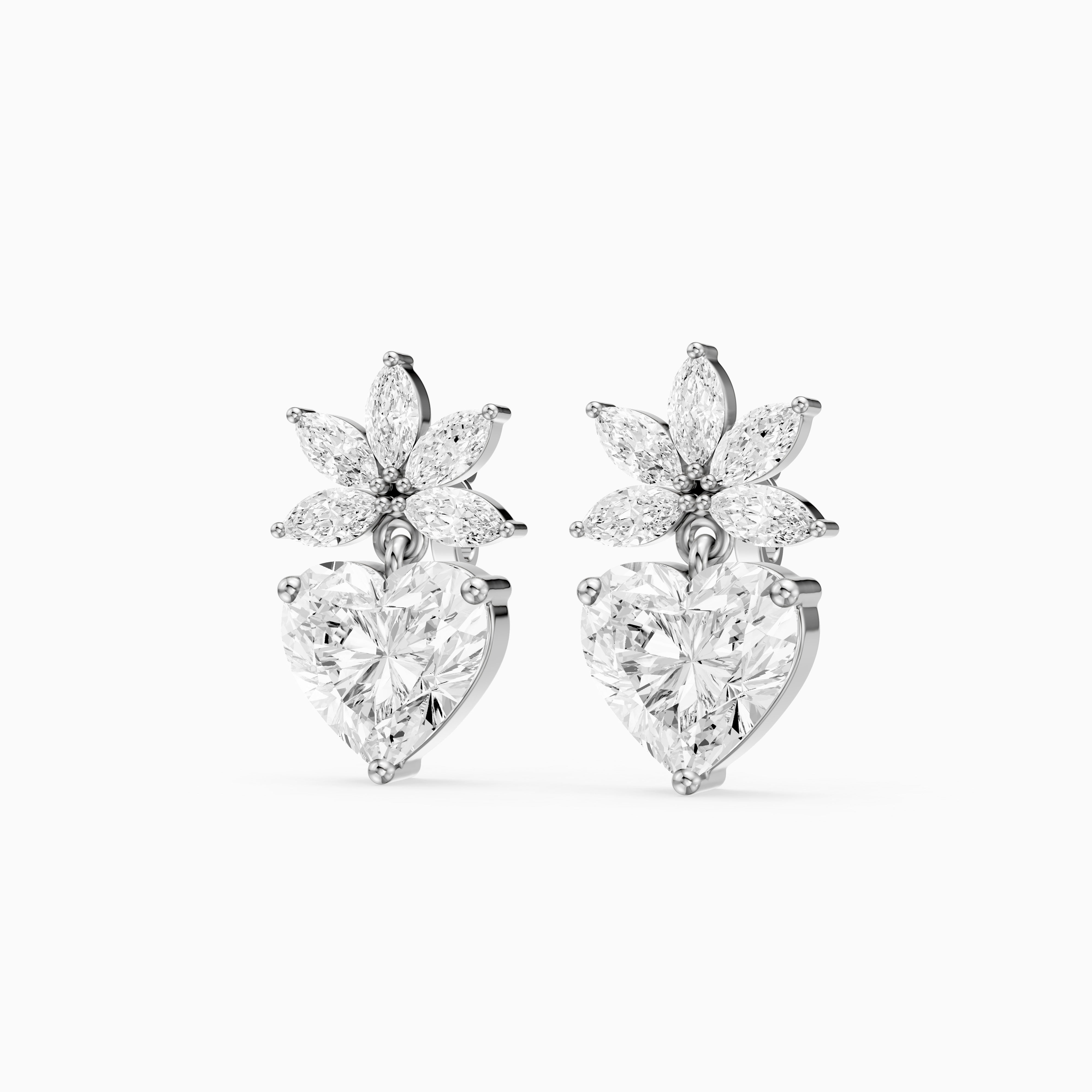Reverie Marquise Floral Cluster and Heart Lab Grown Diamond Drop Earrings