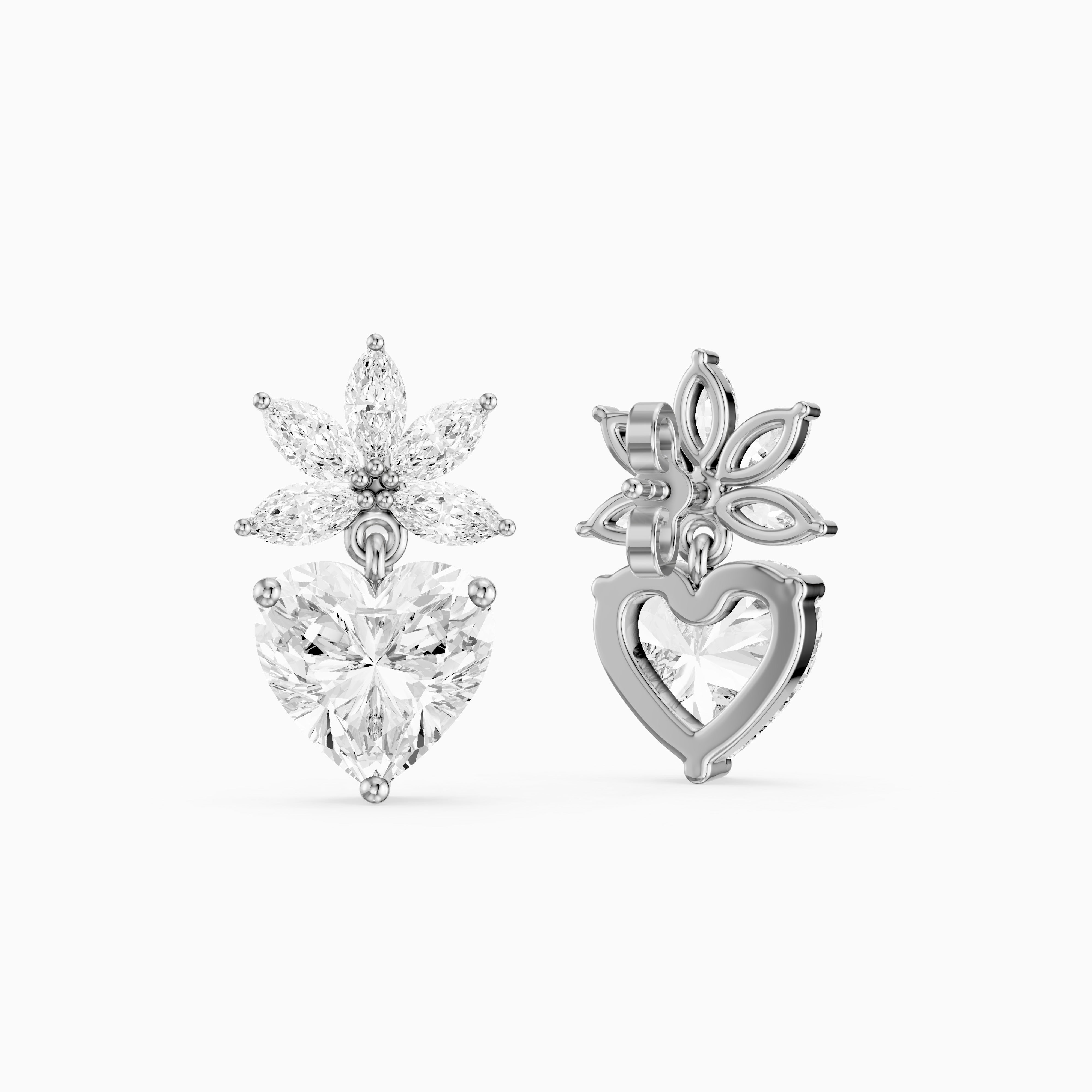 Reverie Marquise Floral Cluster and Heart Lab Grown Diamond Drop Earrings