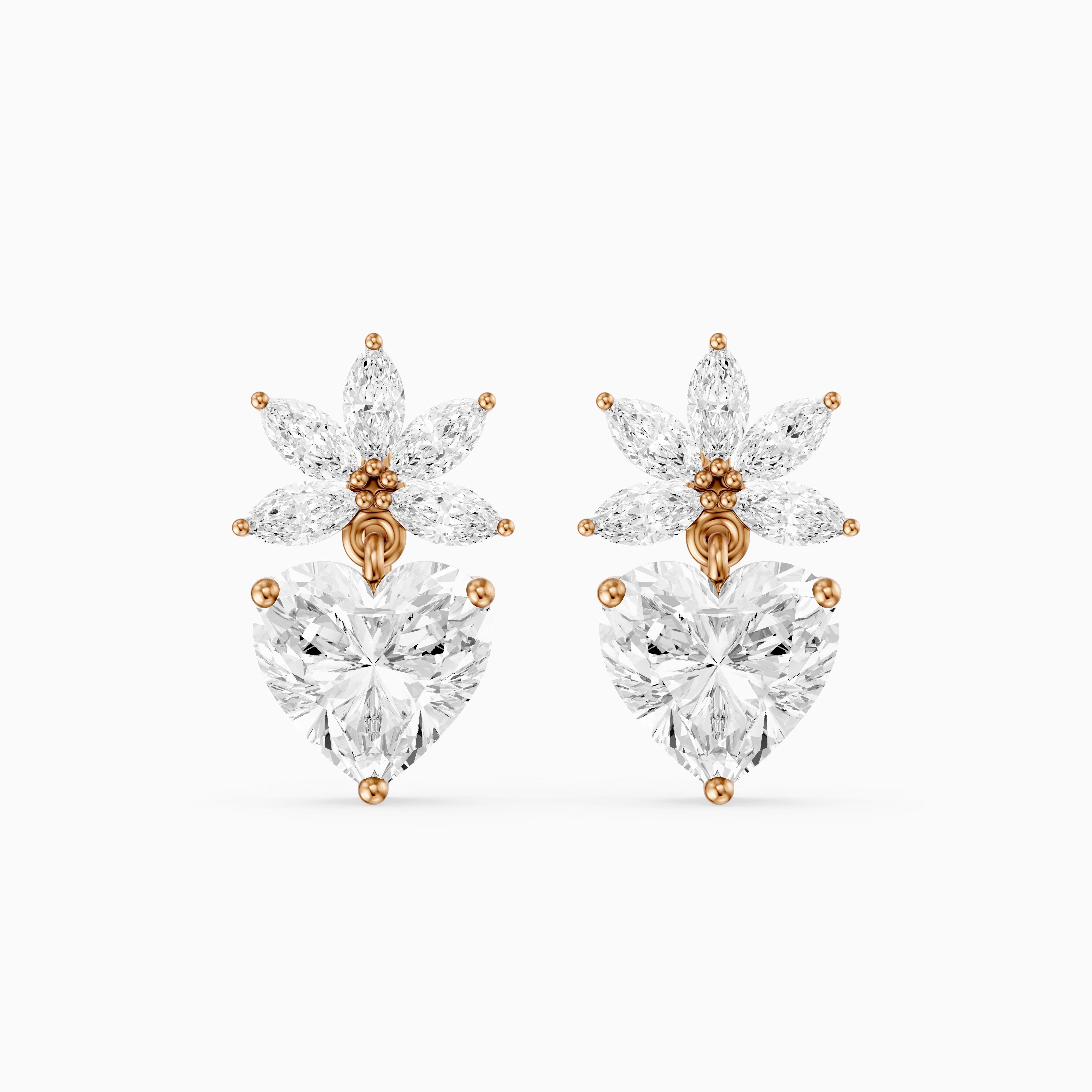 Reverie Marquise Floral Cluster and Heart Lab Grown Diamond Drop Earrings