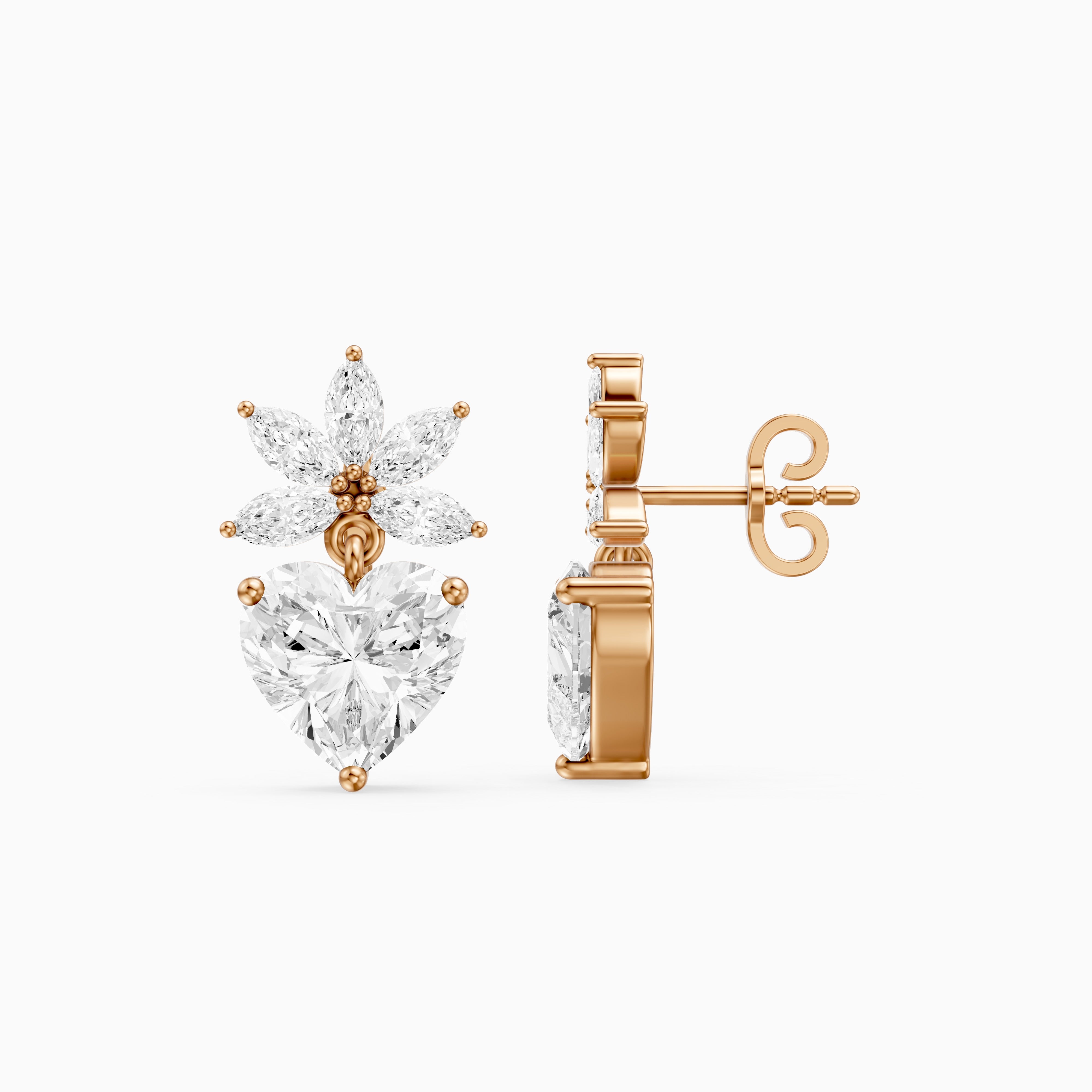 Reverie Marquise Floral Cluster and Heart Lab Grown Diamond Drop Earrings