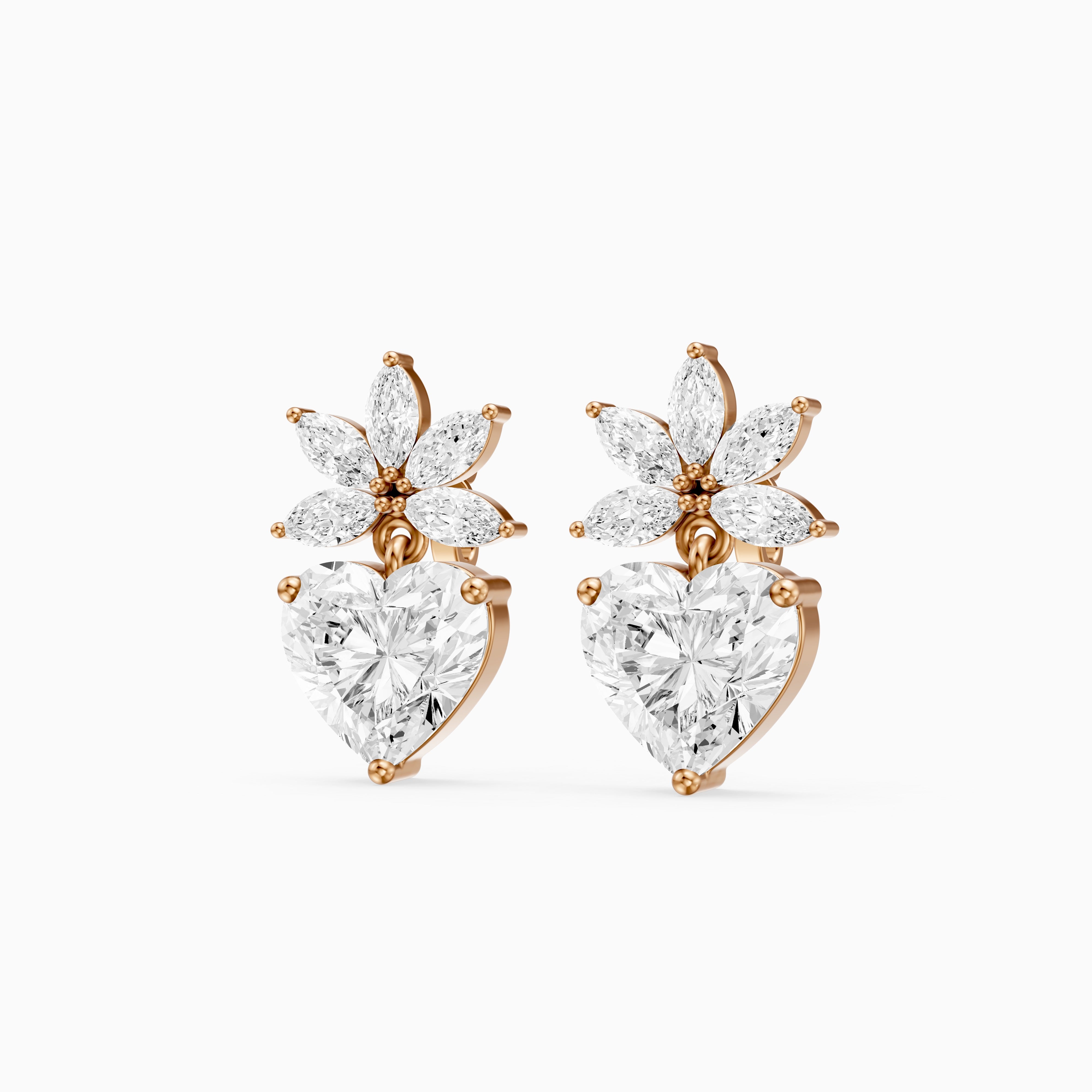 Reverie Marquise Floral Cluster and Heart Lab Grown Diamond Drop Earrings