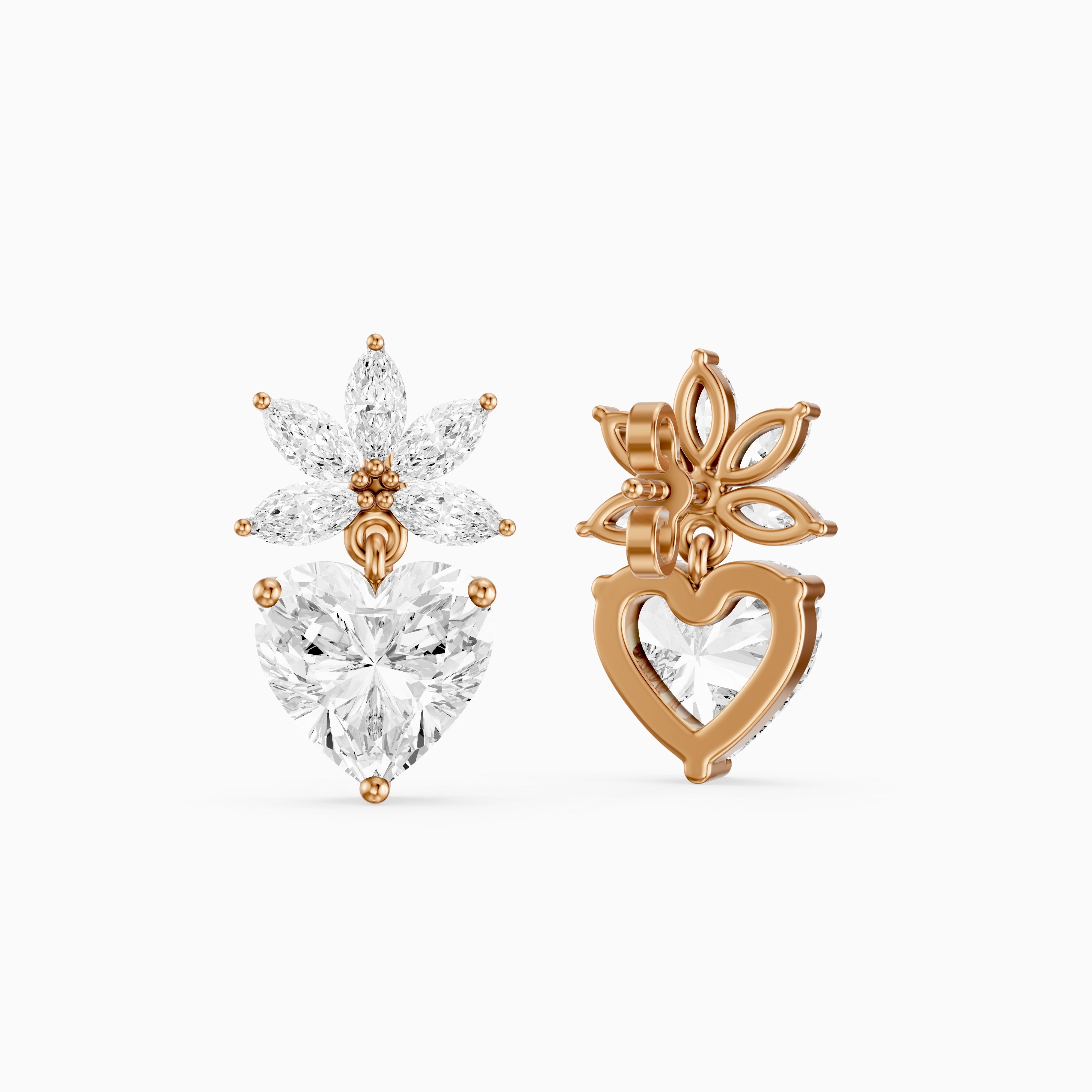 Reverie Marquise Floral Cluster and Heart Lab Grown Diamond Drop Earrings