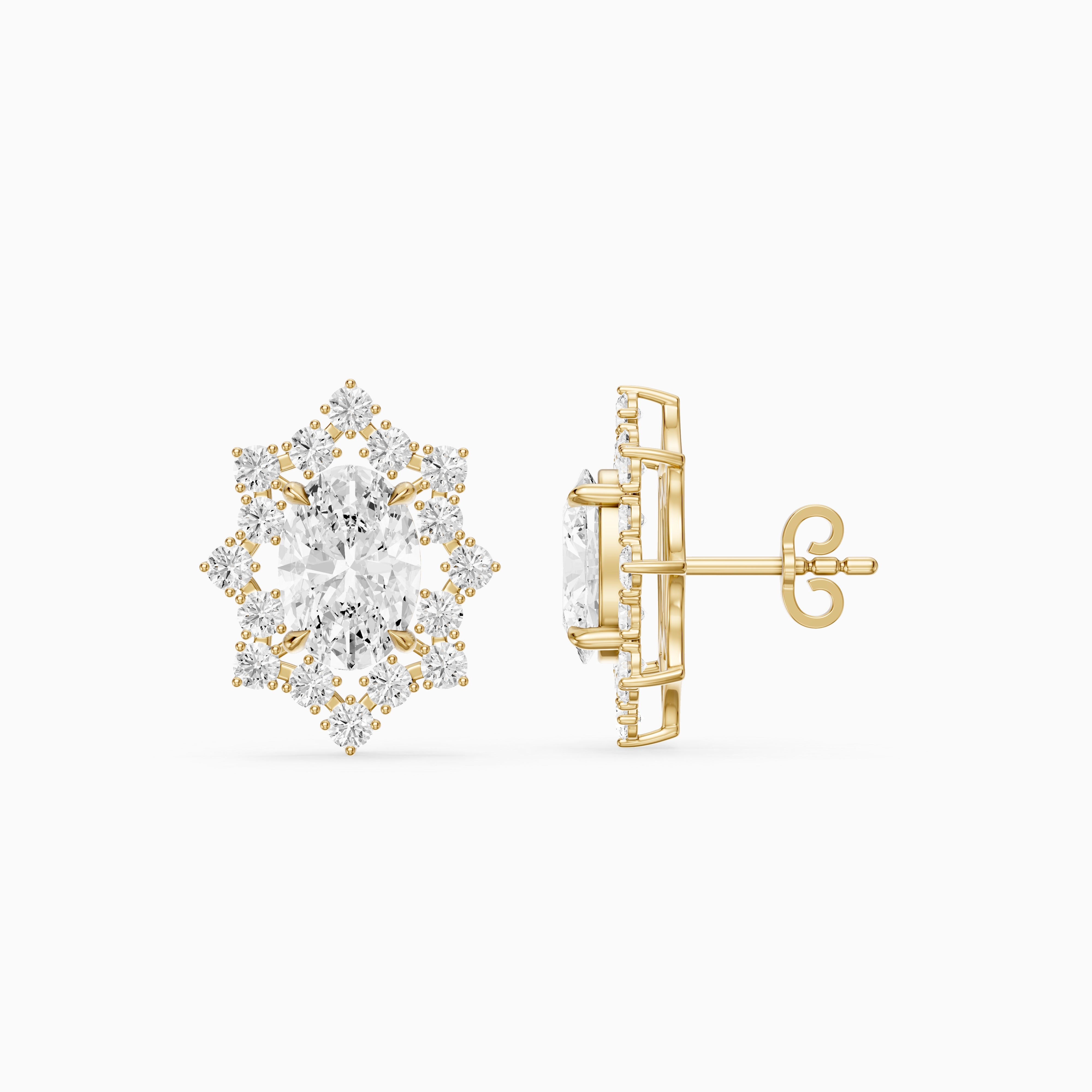 Vianne Oval Cut Lab Grown Diamond Star Halo Stud Earrings