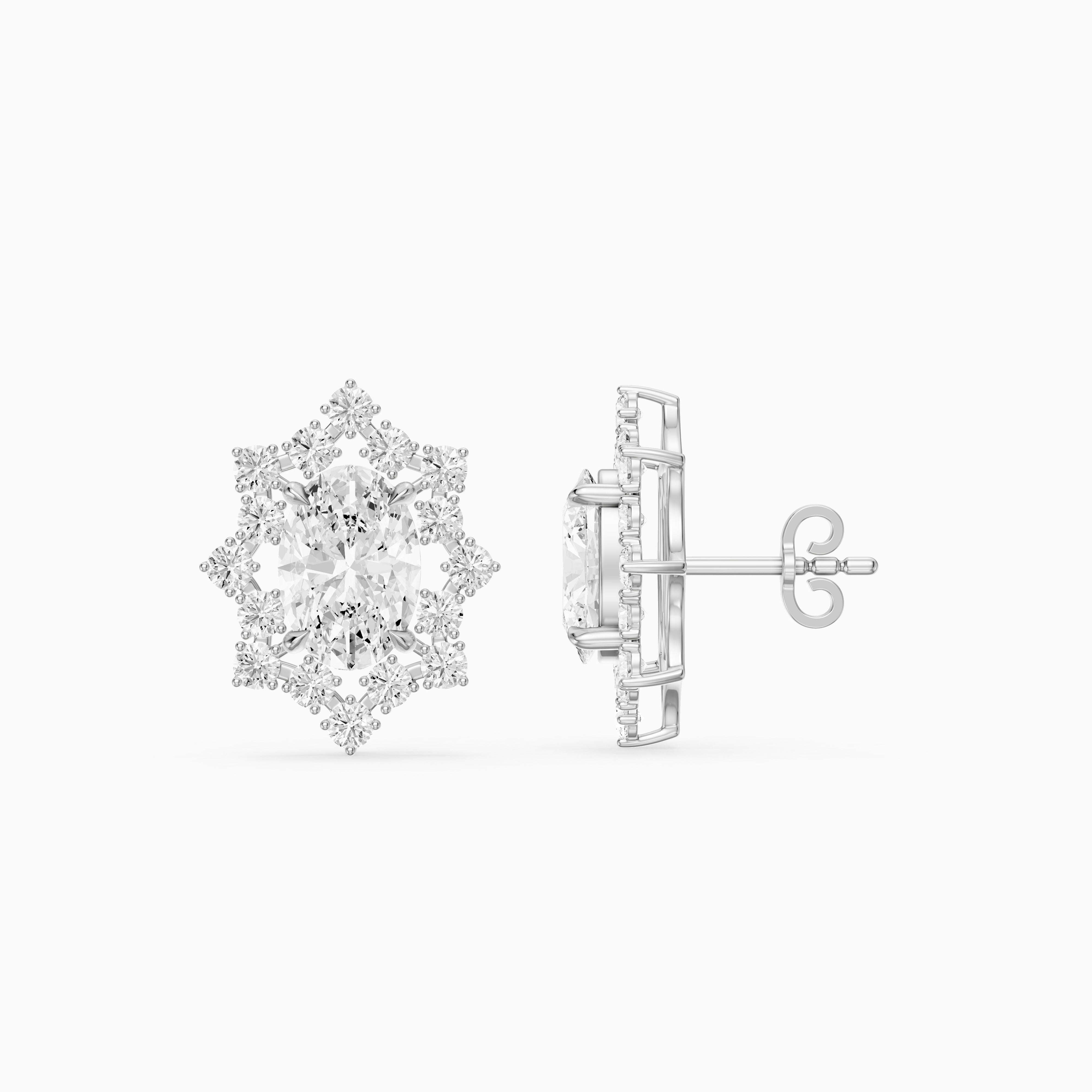Vianne Oval Cut Lab Grown Diamond Star Halo Stud Earrings