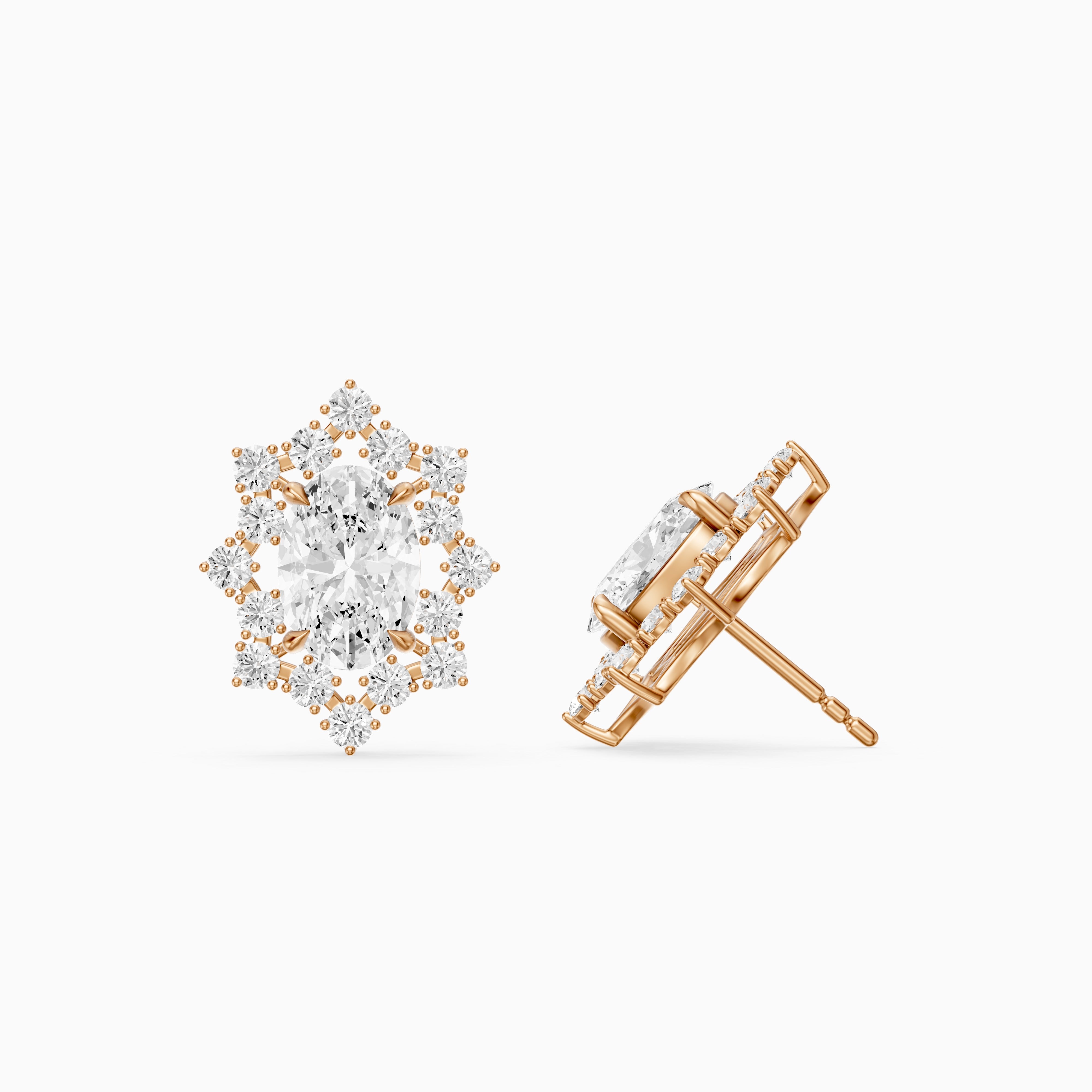 Vianne Oval Cut Lab Grown Diamond Star Halo Stud Earrings