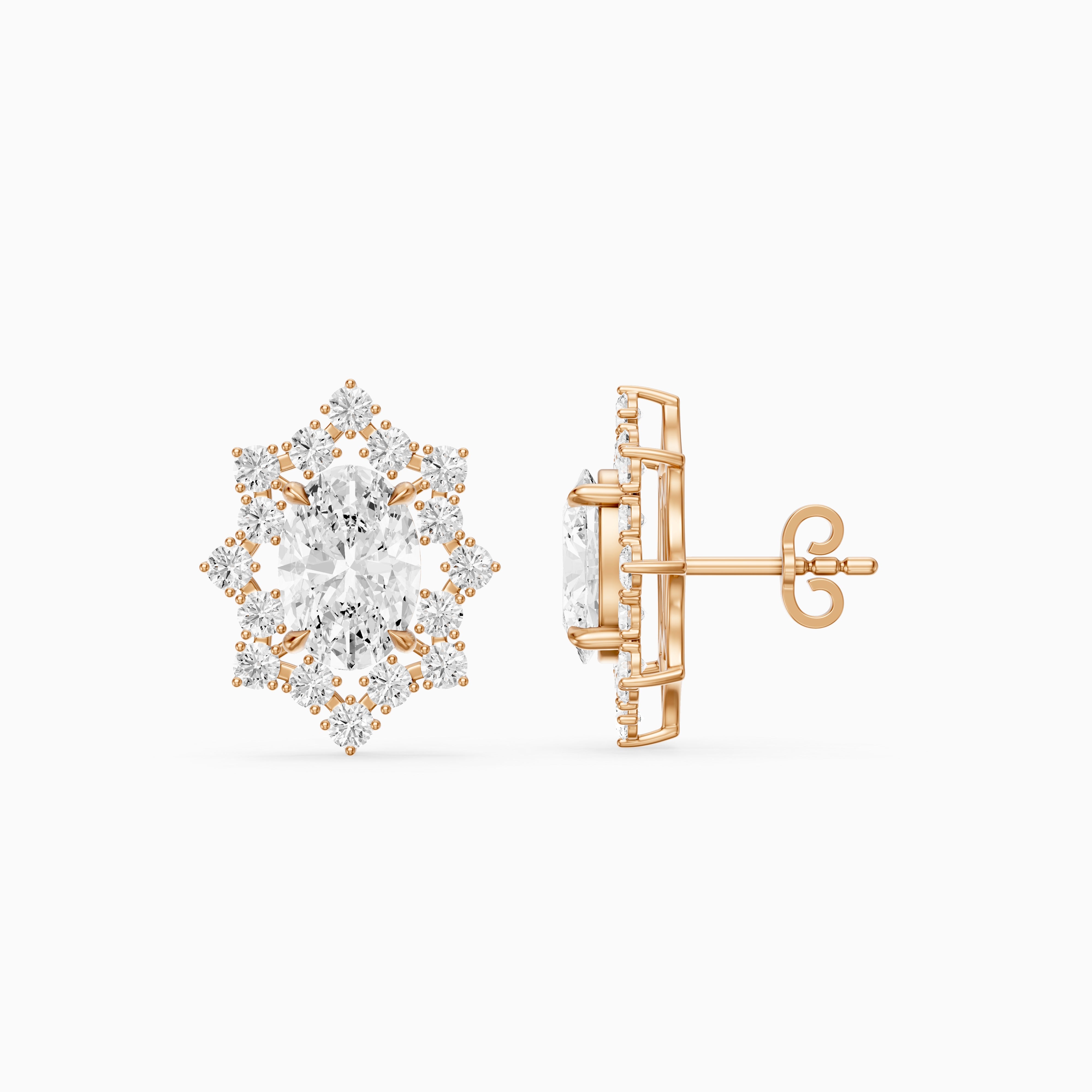 Vianne Oval Cut Lab Grown Diamond Star Halo Stud Earrings