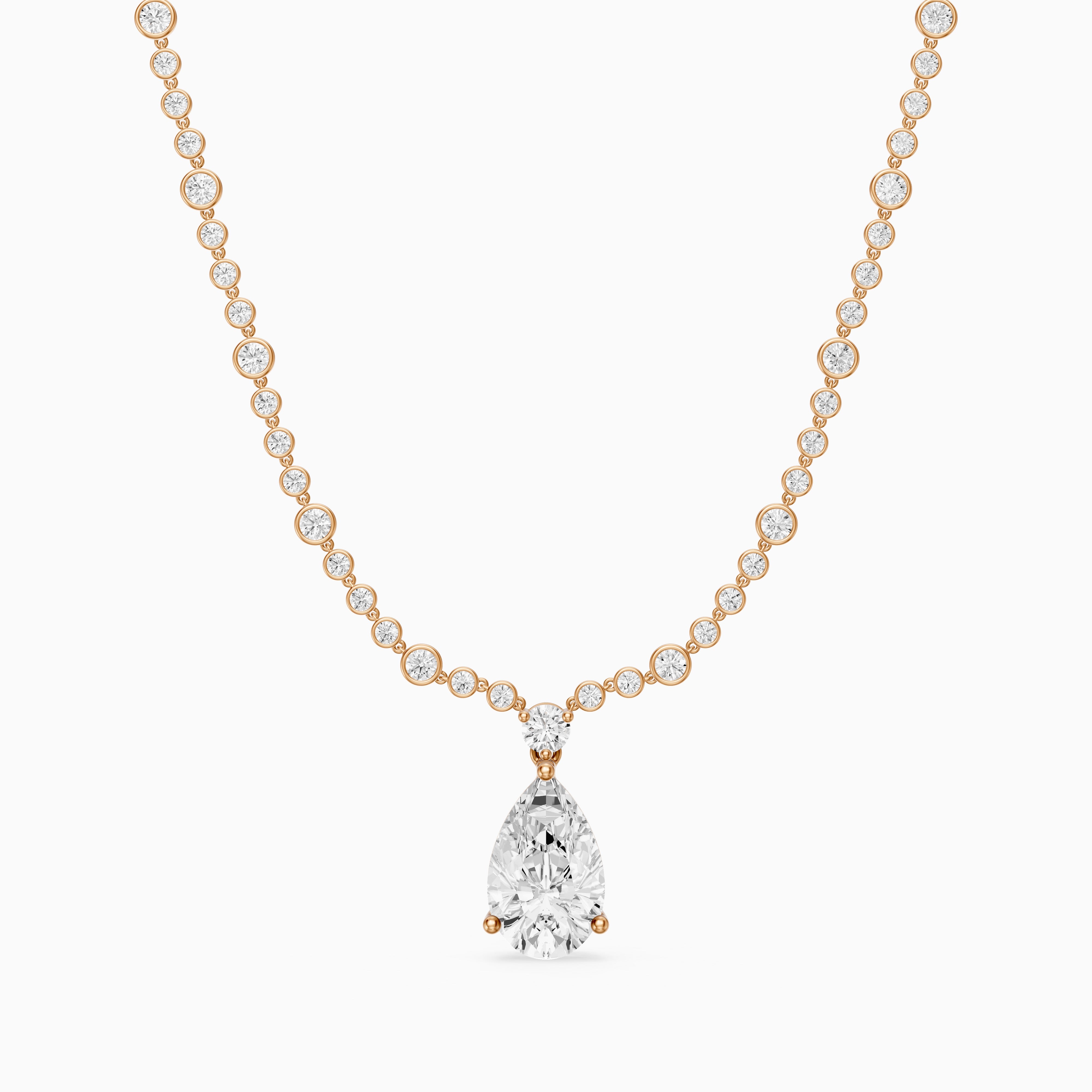 Estella Graduated Round Bezel Lab Grown Diamond Pear Drop Necklace
