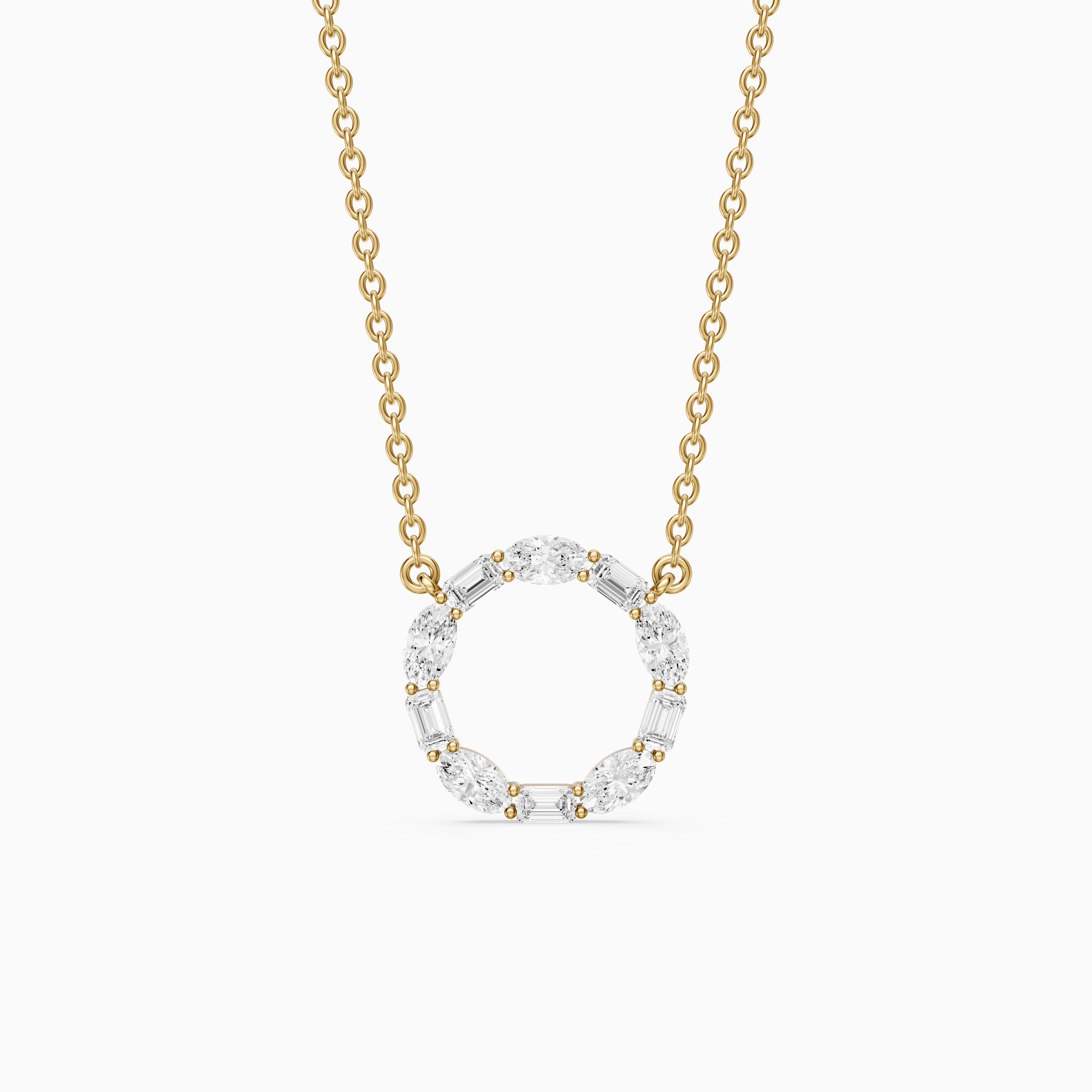 Tessa Emerald and Oval Lab Grown Diamond Circle Pendant
