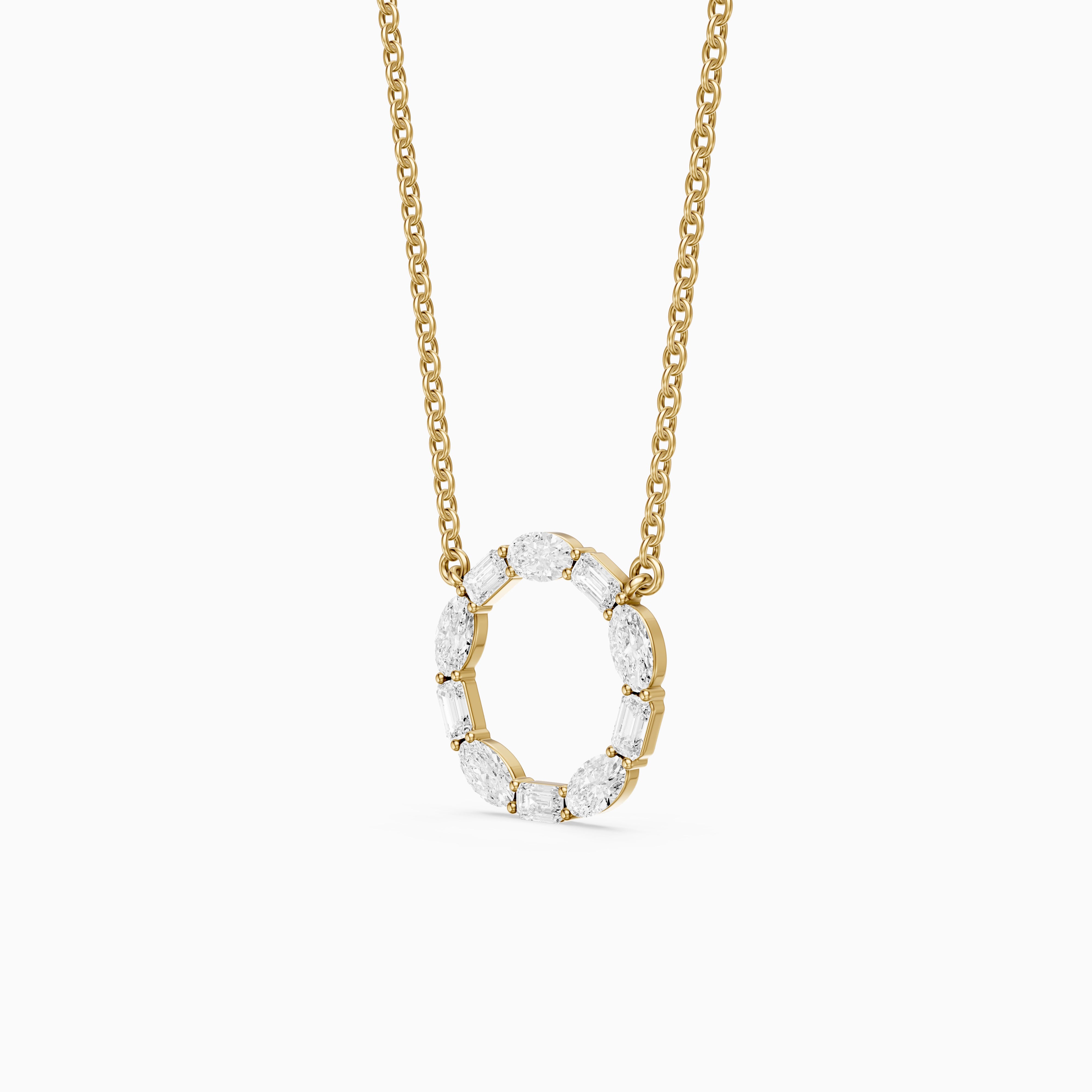 Tessa Emerald and Oval Lab Grown Diamond Circle Pendant